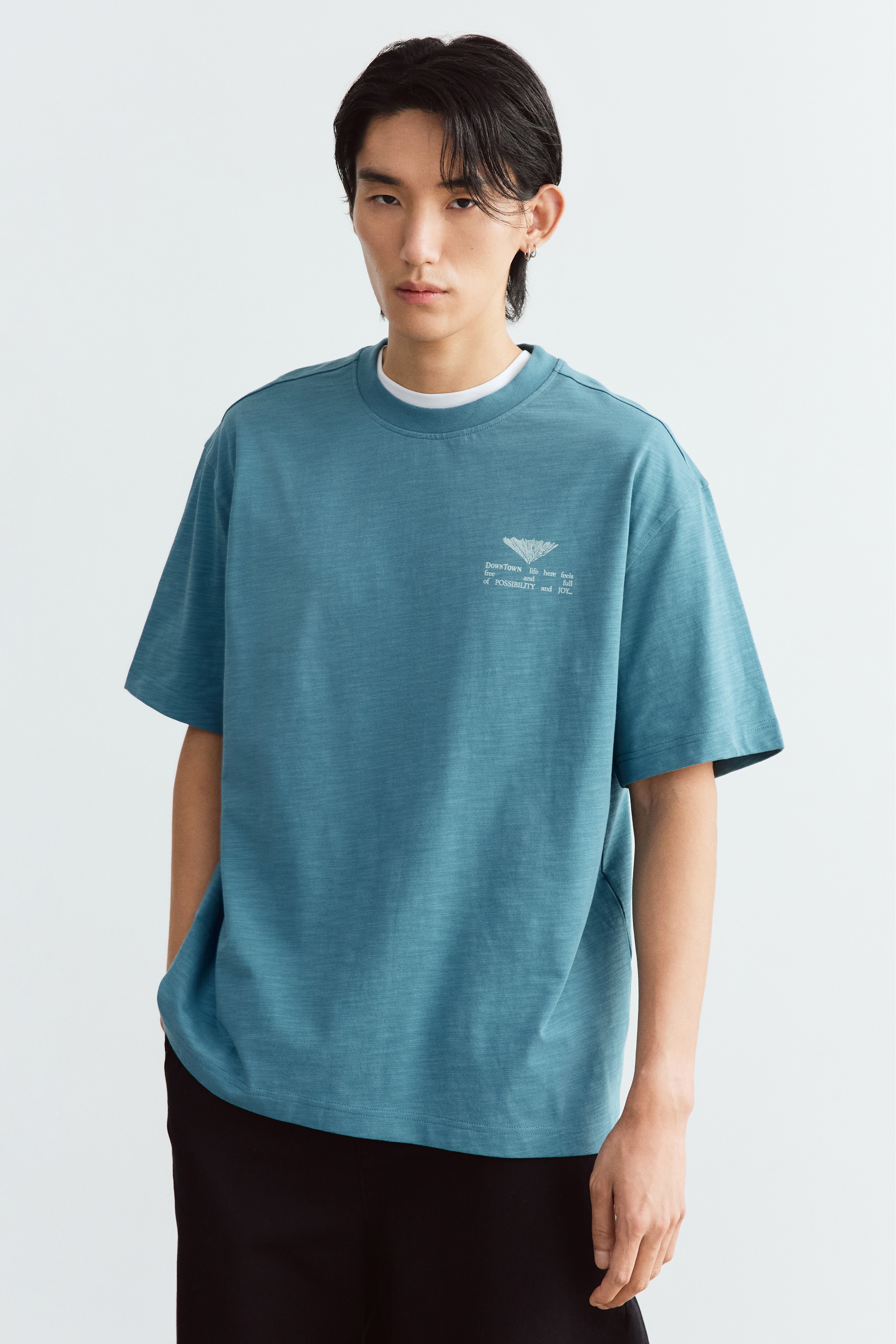 Men's Turquoise/Downtown Loose Fit Printed T-shirt | H&M SG