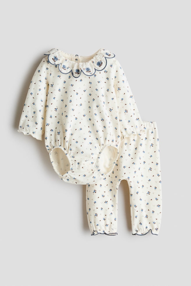 2-piece cotton set - Cream/Floral/White/Floral - 1