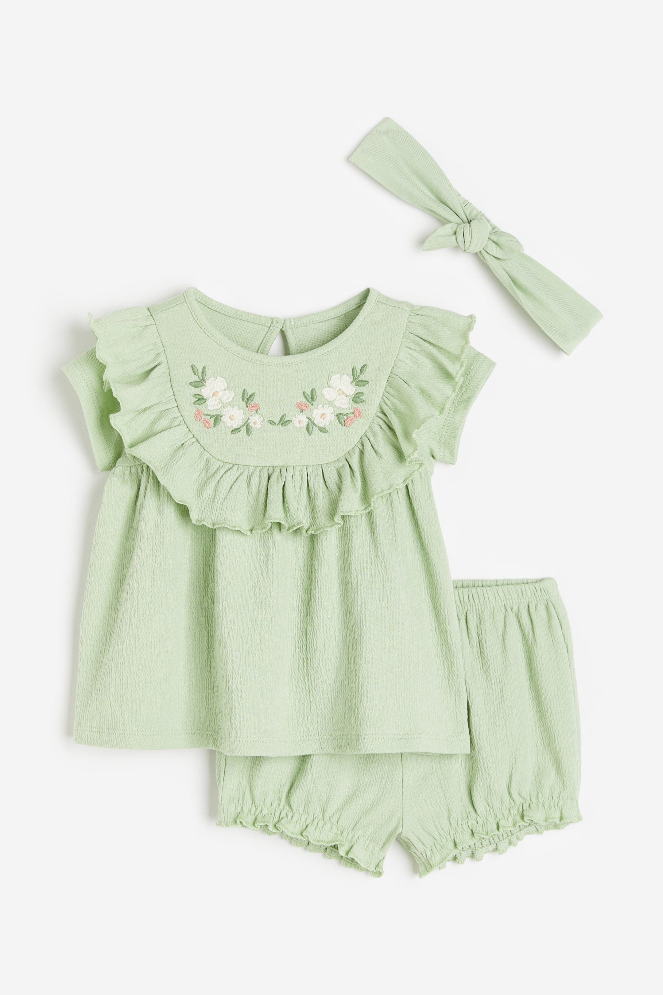 View larger image: 3-piece Cotton Set - Light green/flowers - Kids | H&M US 1