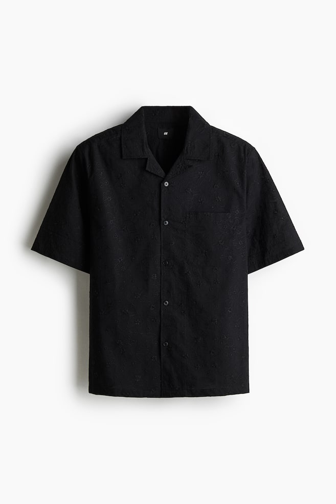 Regular-Fit Embroidered Resort Shirt - Black - 1
