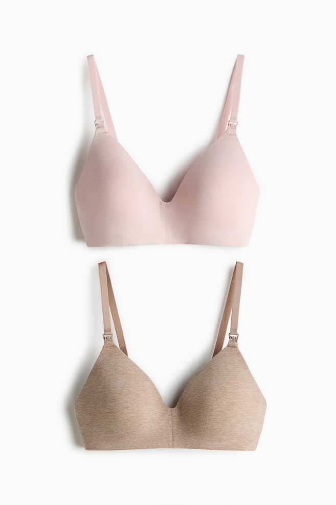 MAMA 2-pack padded cotton nursing bras - Beige marl/Light pink/Black/Light beige/Light beige marl/White/Light grey marl/White - 1