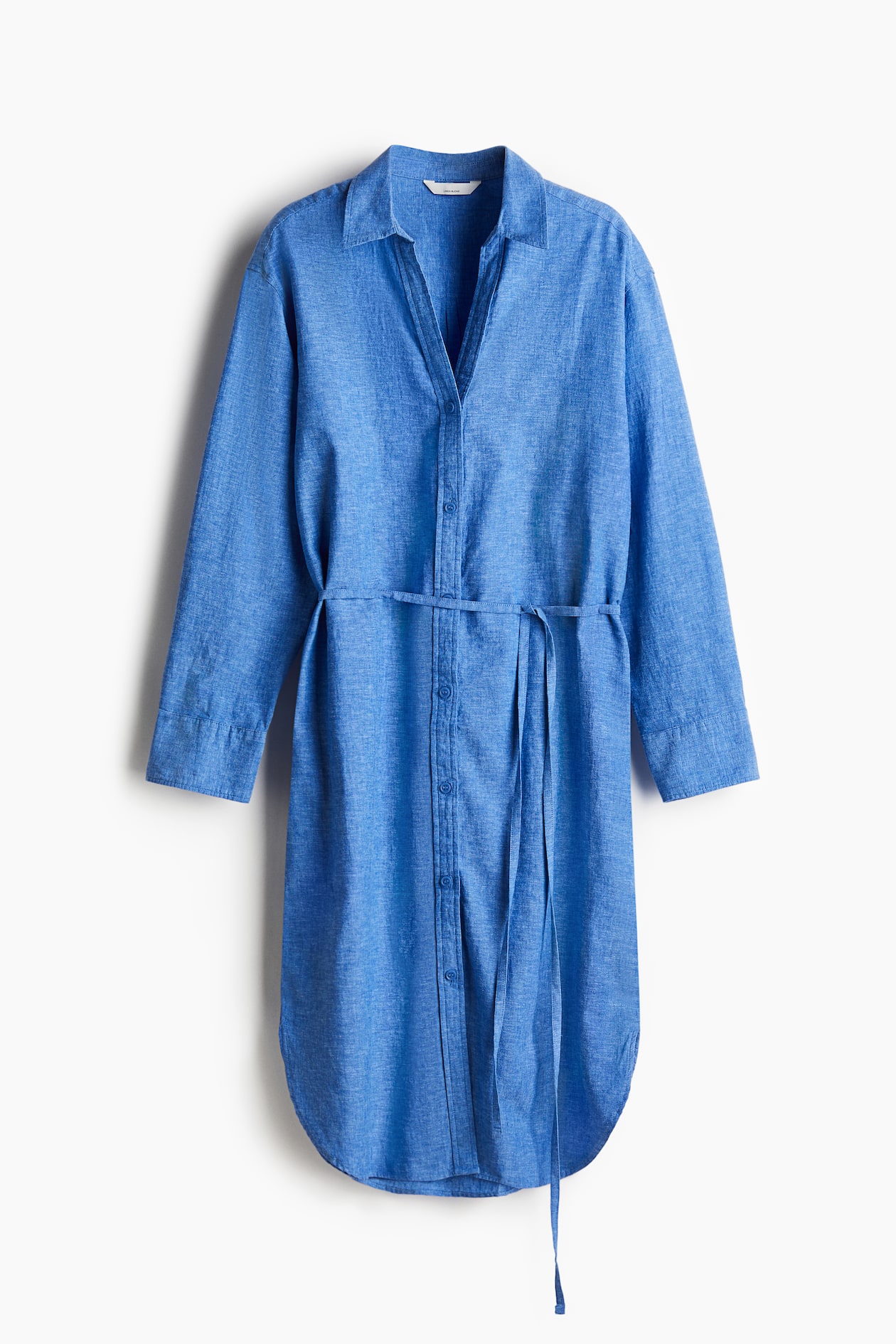 h&m linen shirt dress Women's Blue Linen-Blend Shirt Dress