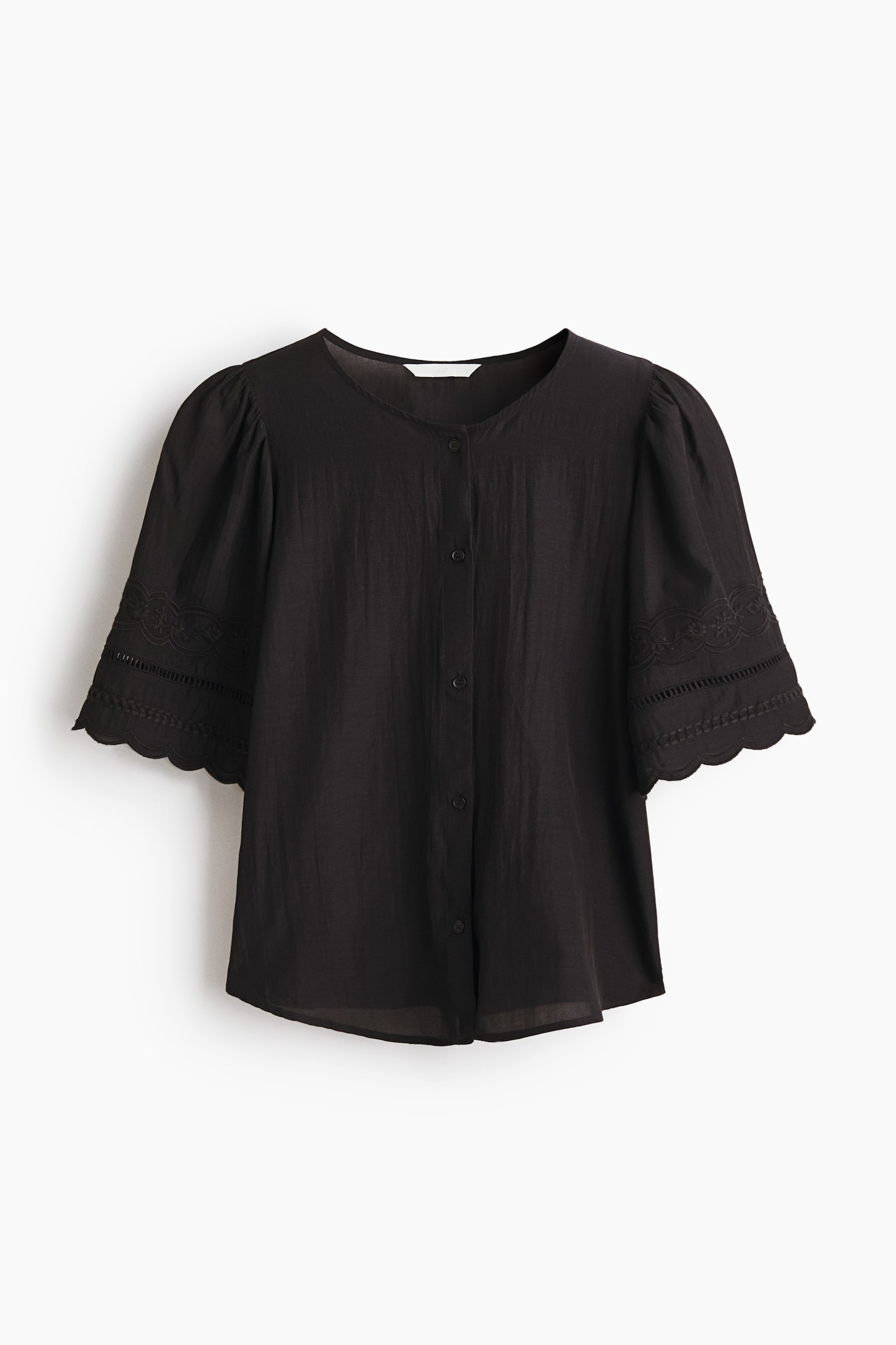 Женская блузка H&M Puff-Sleeved Blouse, цвет: Чёрный — фото 1