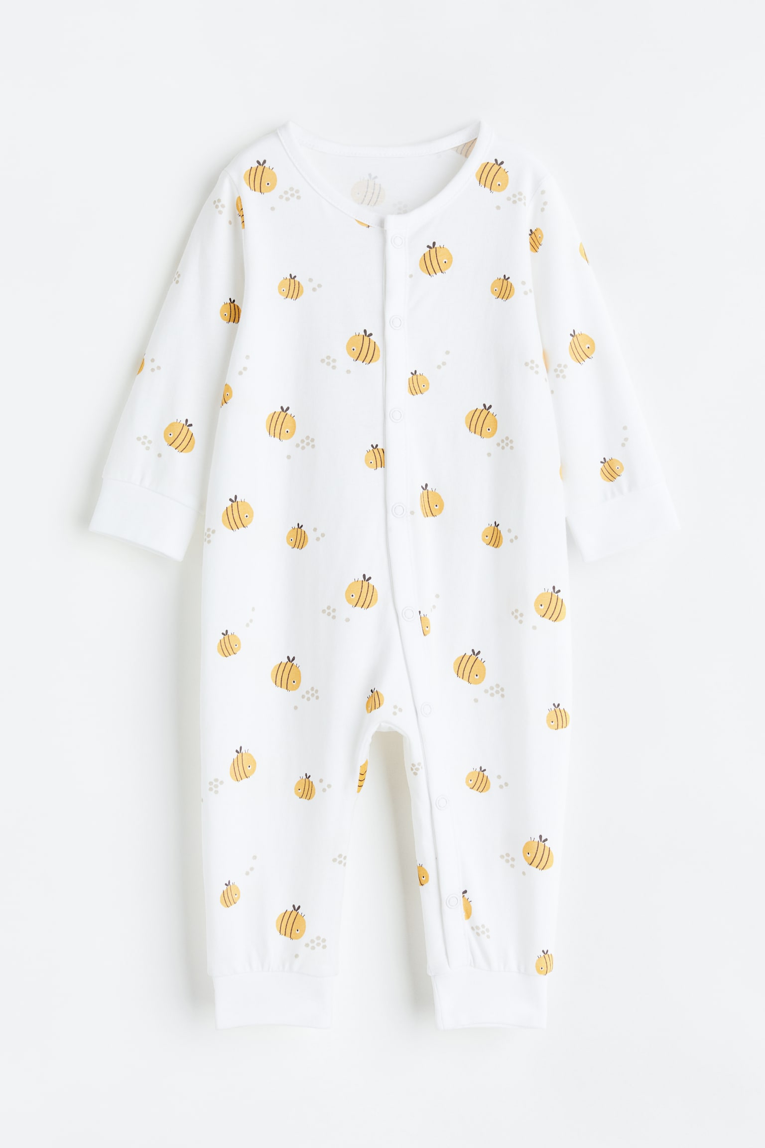 Pattern Coverall Pyjamas - White/Bees/Light yellow/Strawberries/Light turquoise/Dinosaurs/White/Zebras/Light pink/Hearts - 1