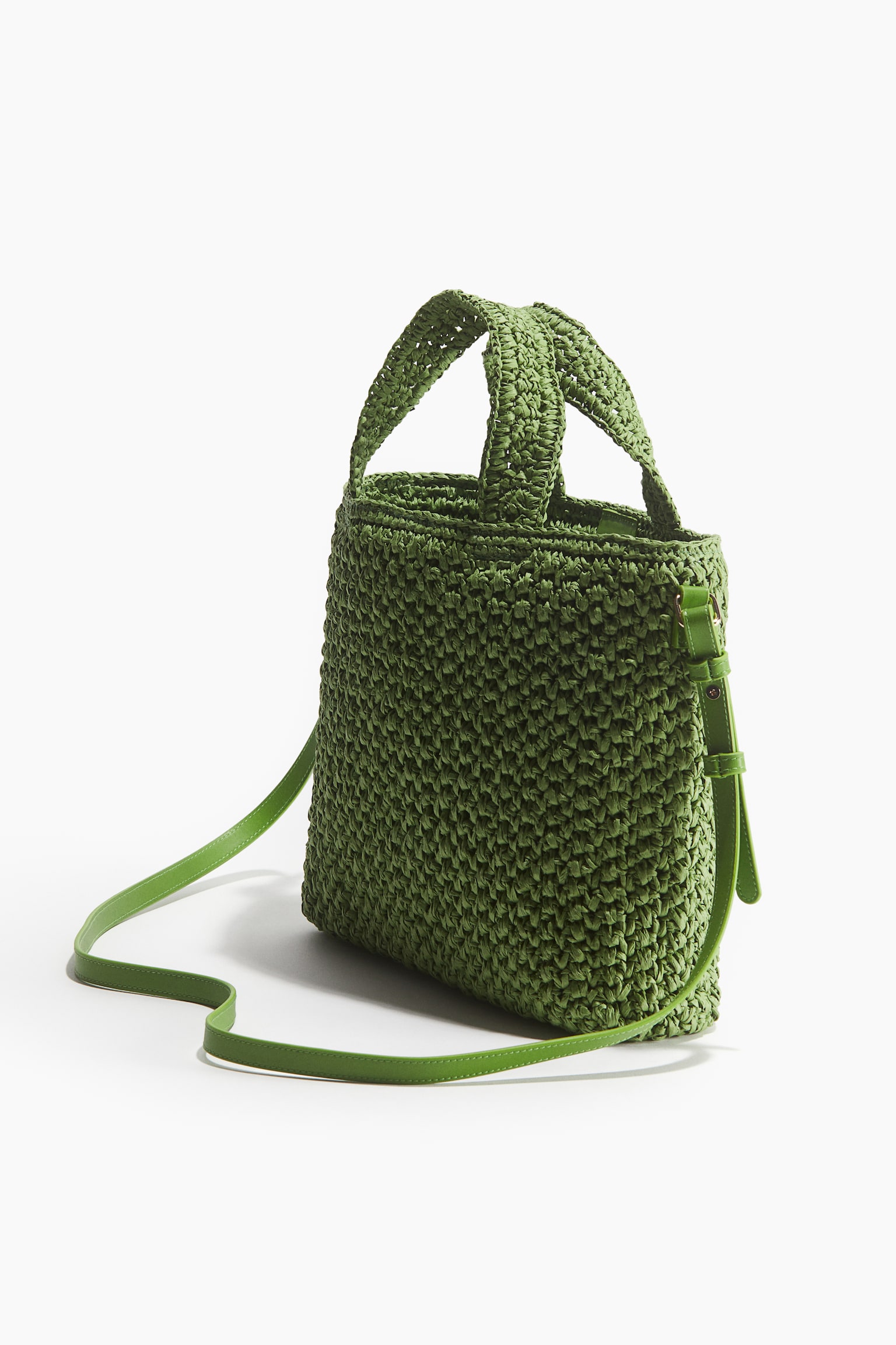 Straw Crossbody Bag - Green/Beige - 2