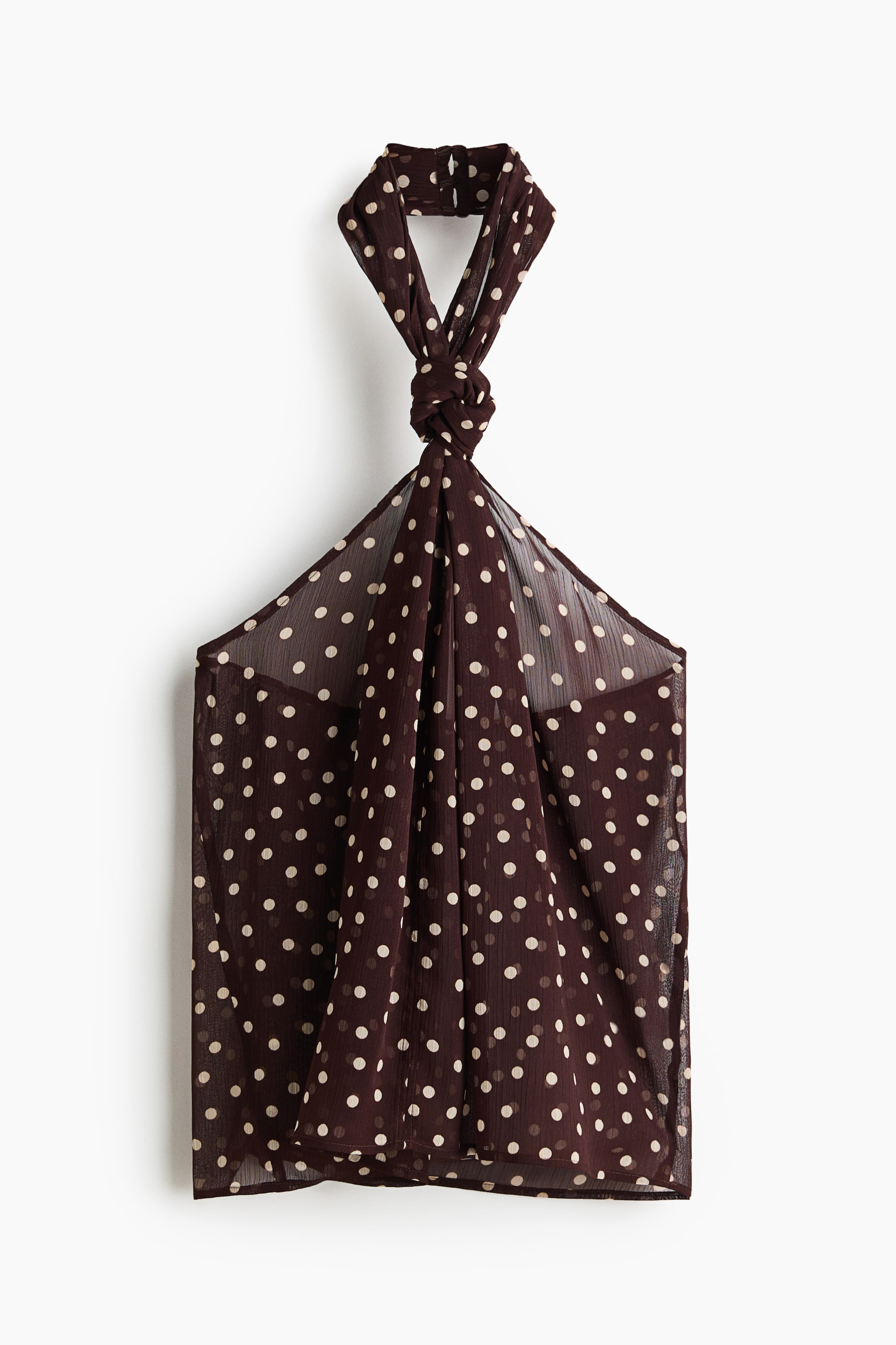 Zobacz większy obraz: Szyfonowy top z mocowaniem na karku - Ciemnobrązowy/Kropki - ONA | H&M PL 4