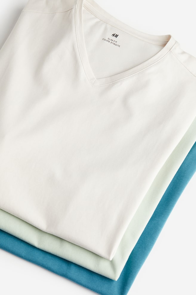 3-pack Slim Fit T-shirt med V-hals - Blå/Lys grønn/Lys gråbeige/Sort/Hvit/Beige/Grønn/Blå/Stålblå/Hvit/dc - 2