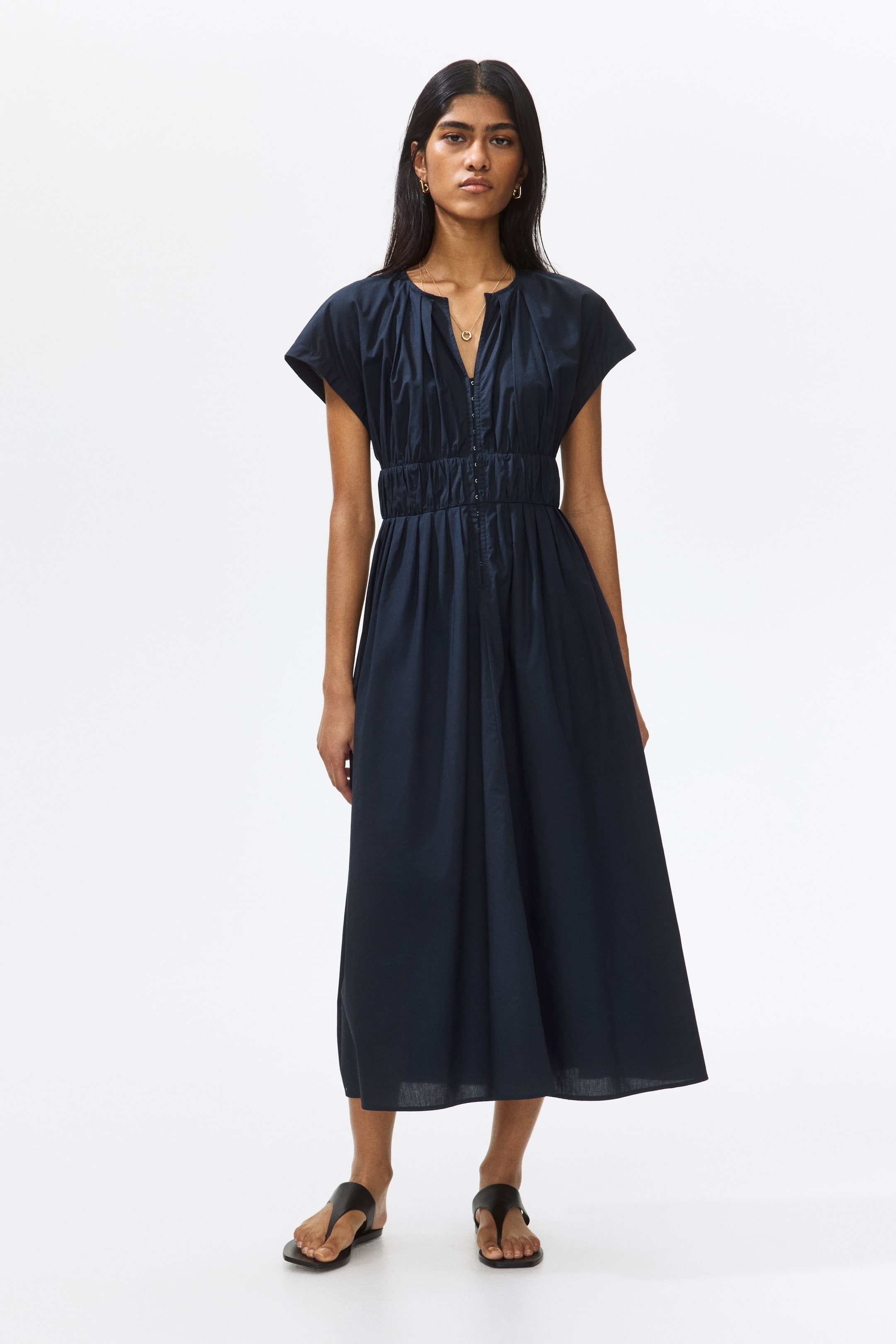 View larger image: Cotton midi dress - Navy blue - Ladies | H&M IN 1