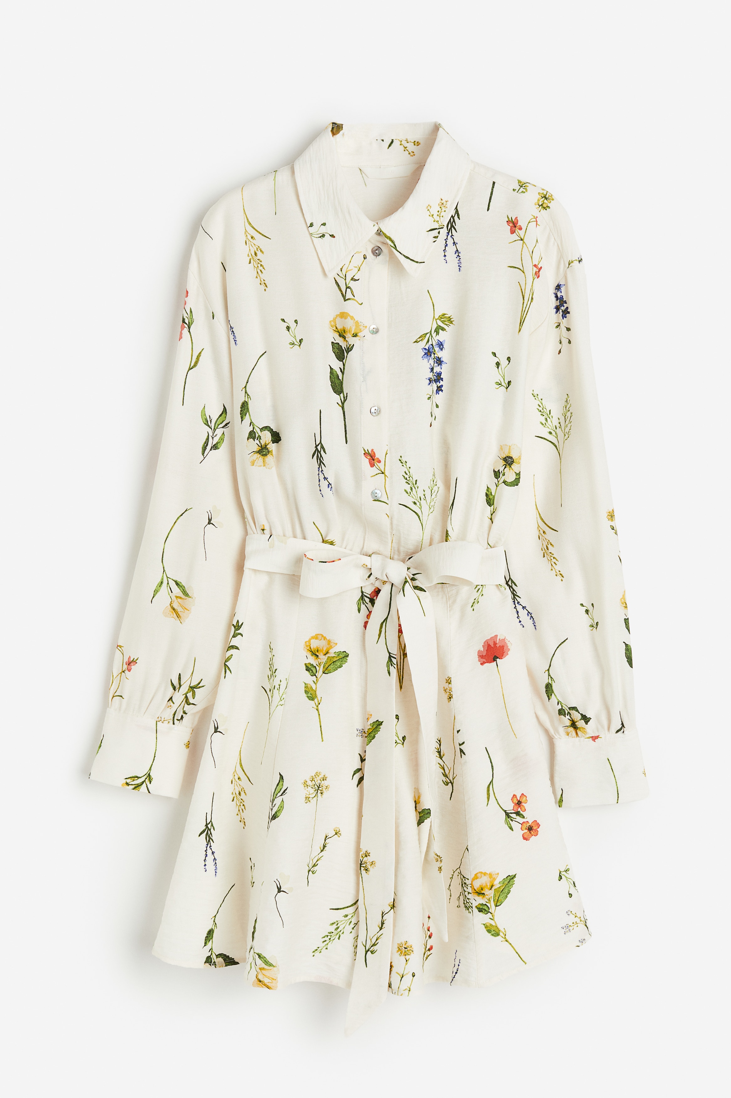 Tie-belt shirt dress - Cream/Floral - Ladies | H\u0026M GB