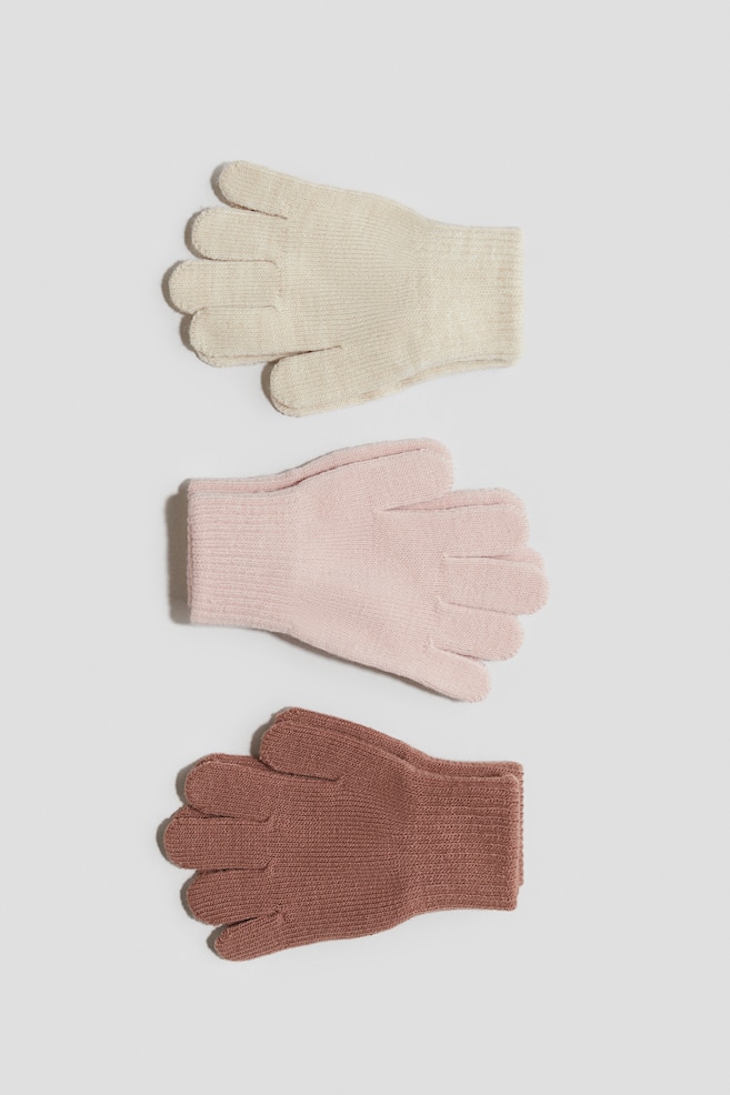 Lot de 3 paires de gants - Beige clair/rose ancien/Bleu/marron - 1