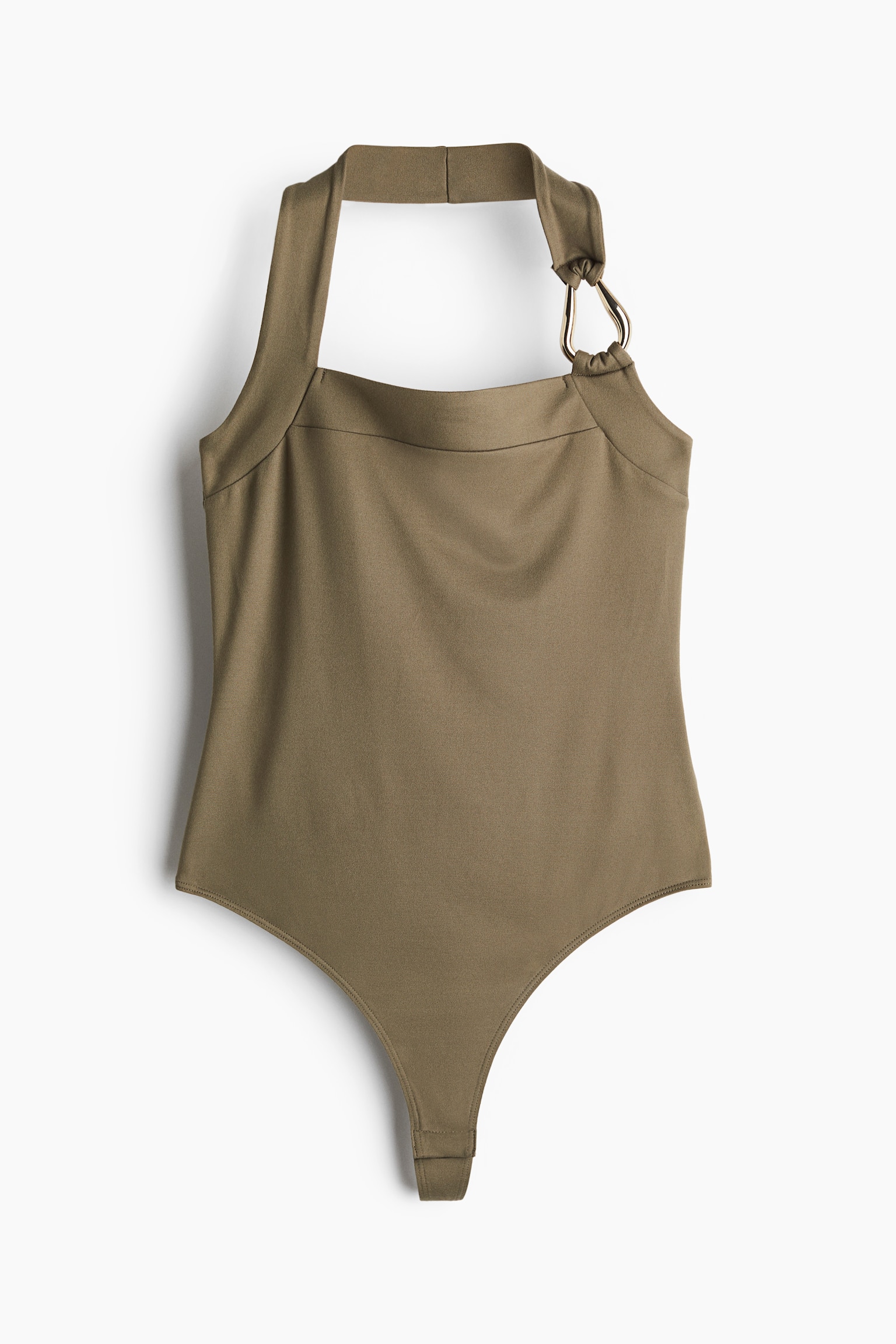 Halterneck G-string Bodysuit - Khaki green/Light beige/Dark brown - 2