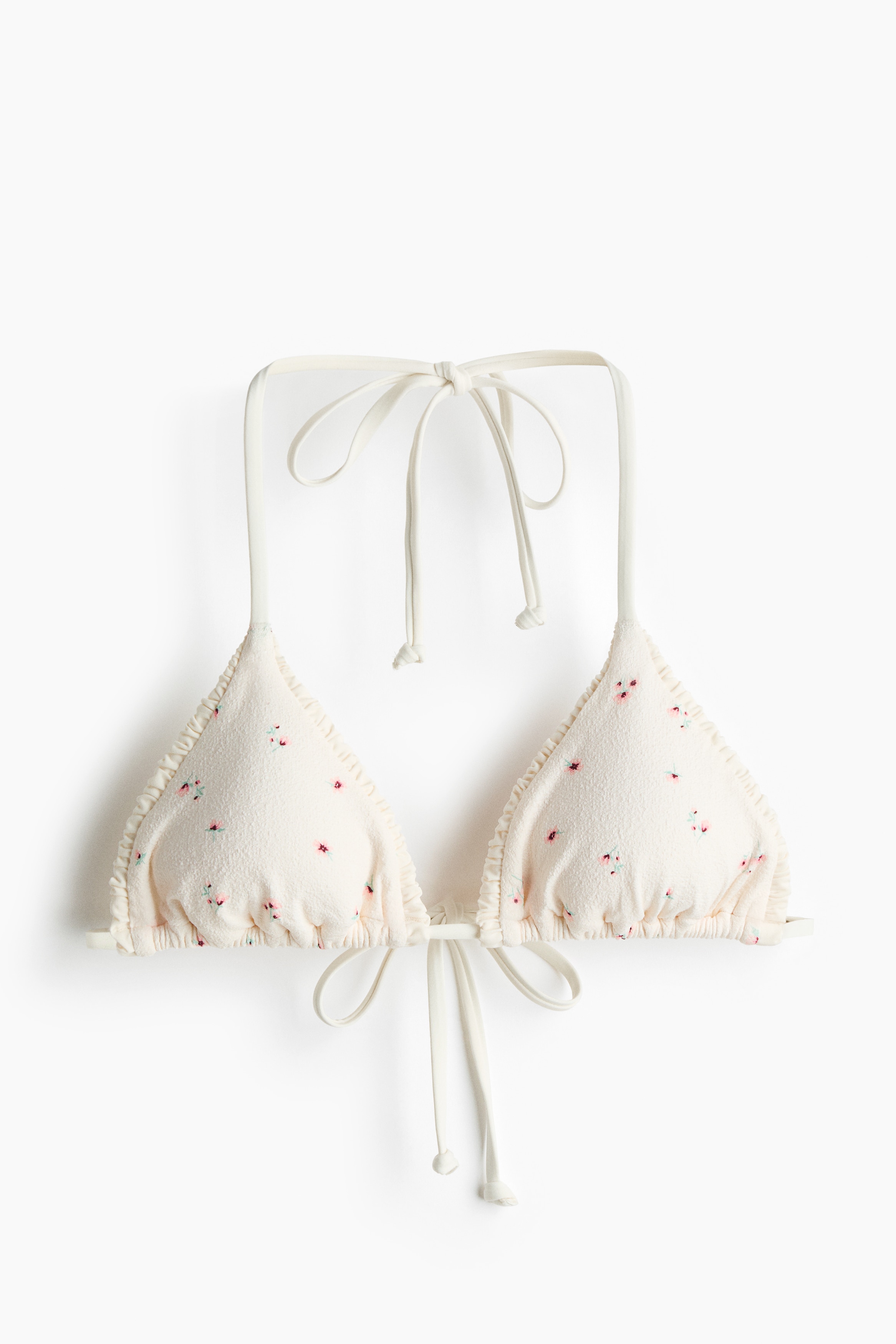 Padded triangle bikini top - White/Floral/Dark brown/Cream