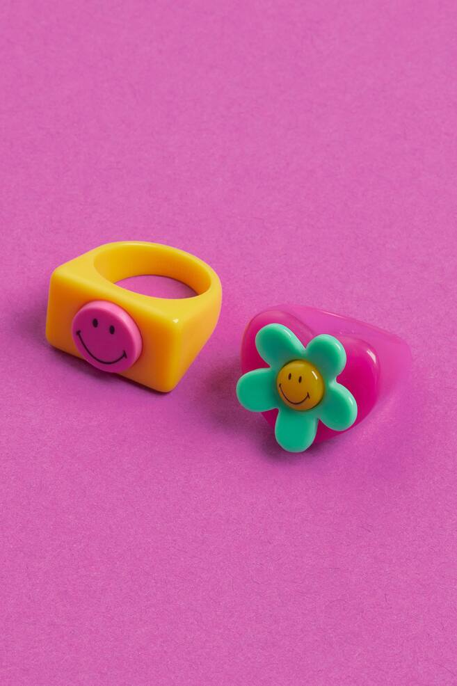 2-pack signet rings - Pink/Smiley - 1