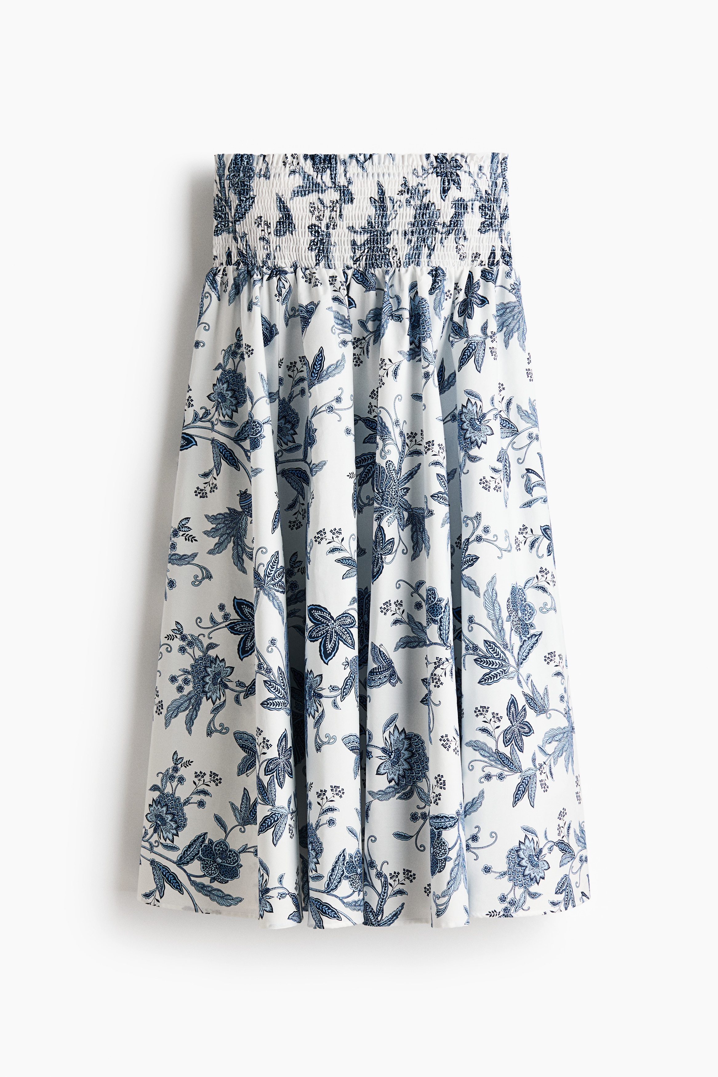 Smocked-Waist Skirt - White/blue floral/Navy blue/striped