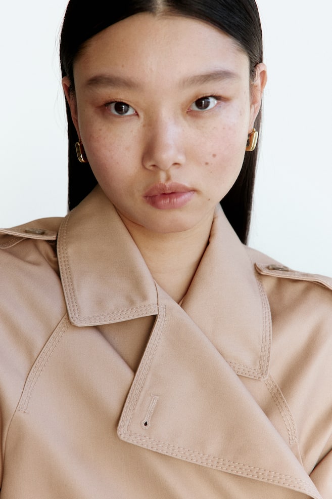 Short Trench Coat - Beige/Dark khaki green - 5