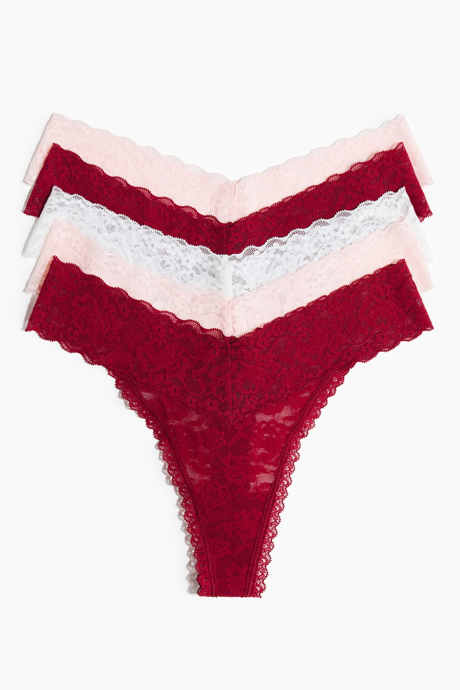 Thong in pizzo 5 pezzi - Rosso scuro/rosa chiaro/bianco/Nero