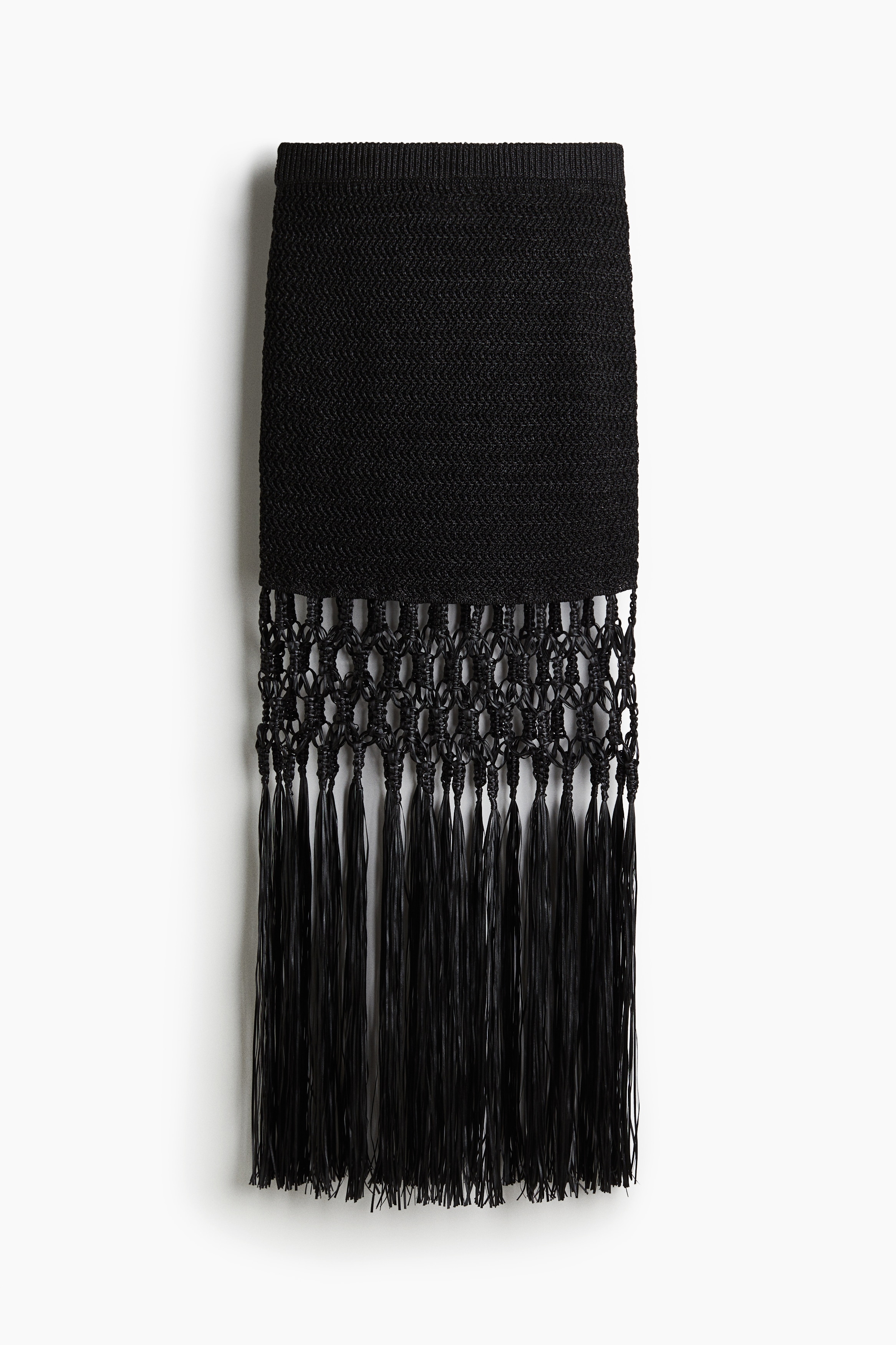 Gonna effetto uncinetto con frange - Nero