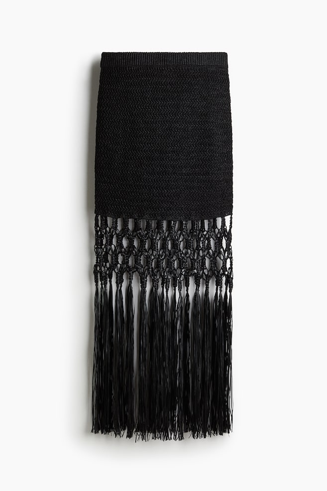 Falda efecto crochet con flecos - Negro - 1