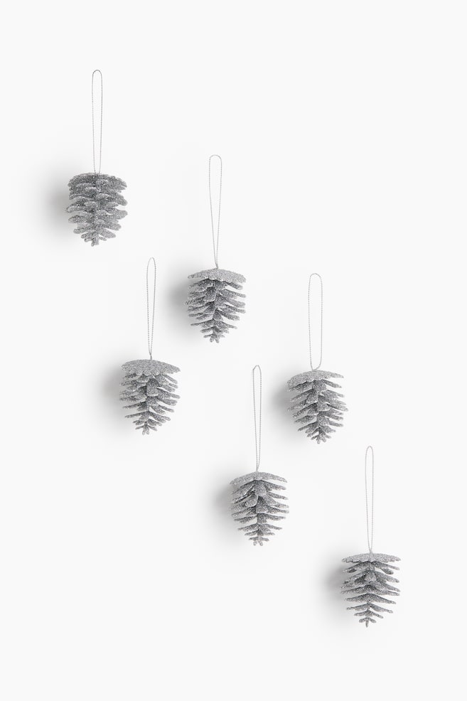 Pack de 6 adornos navideños de piña - Plateado/Piñas/Dorado - 1