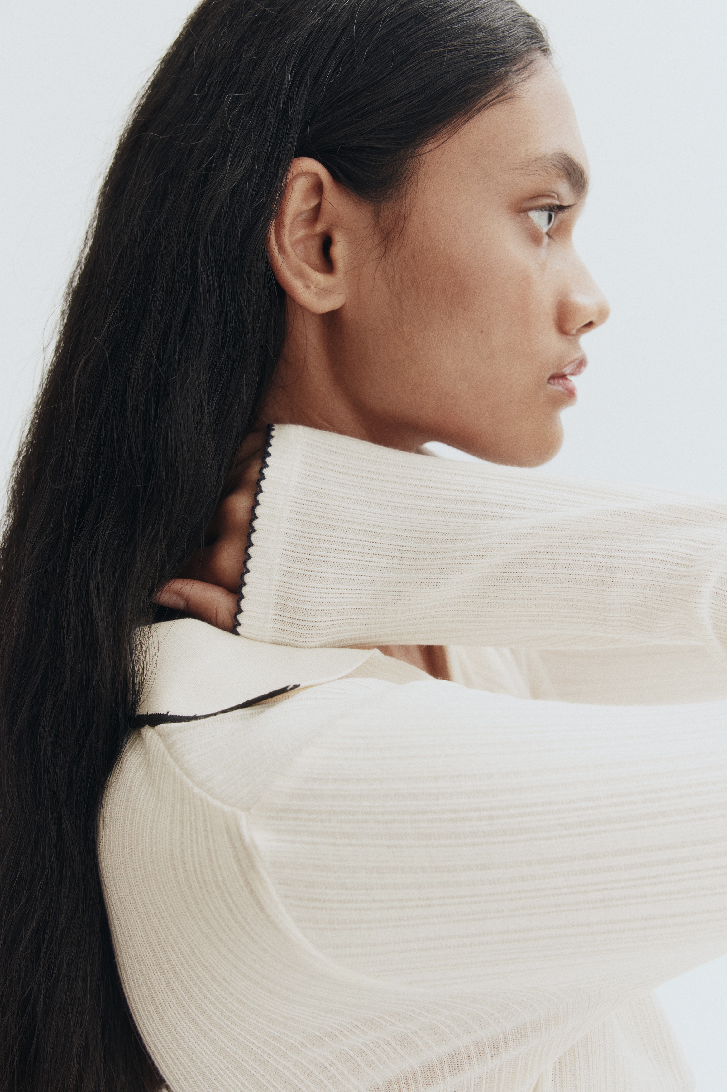 Collared rib-knit top