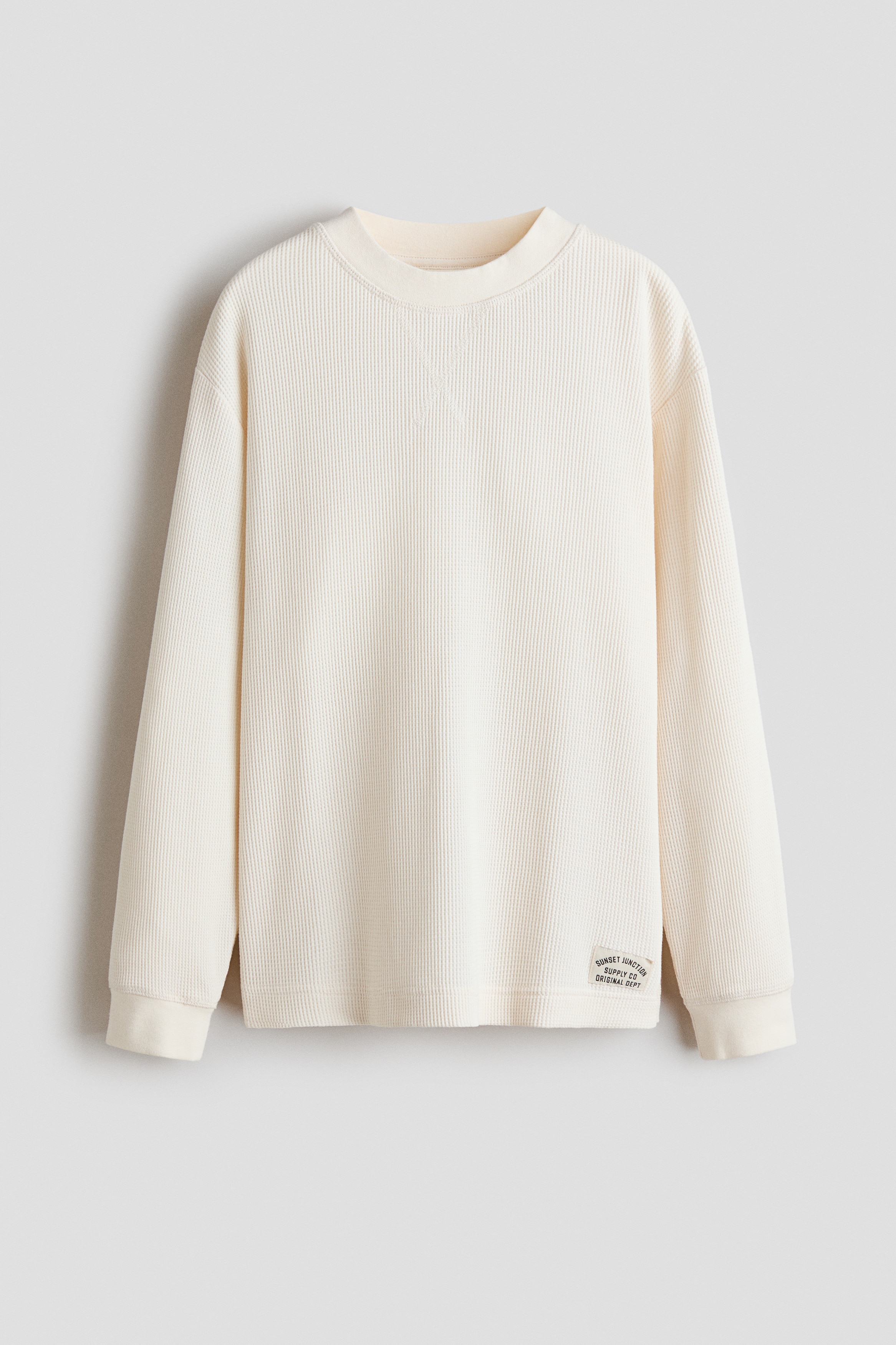 Waffled long-sleeved T-shirt - Cream/Dark brown