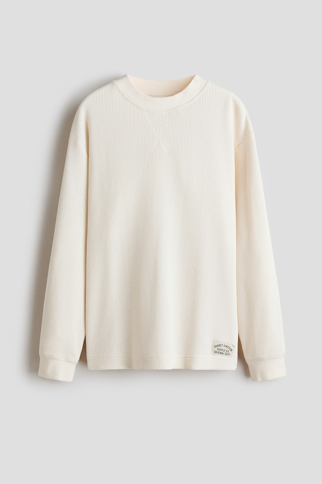 Waffled long-sleeved T-shirt - Cream - 1