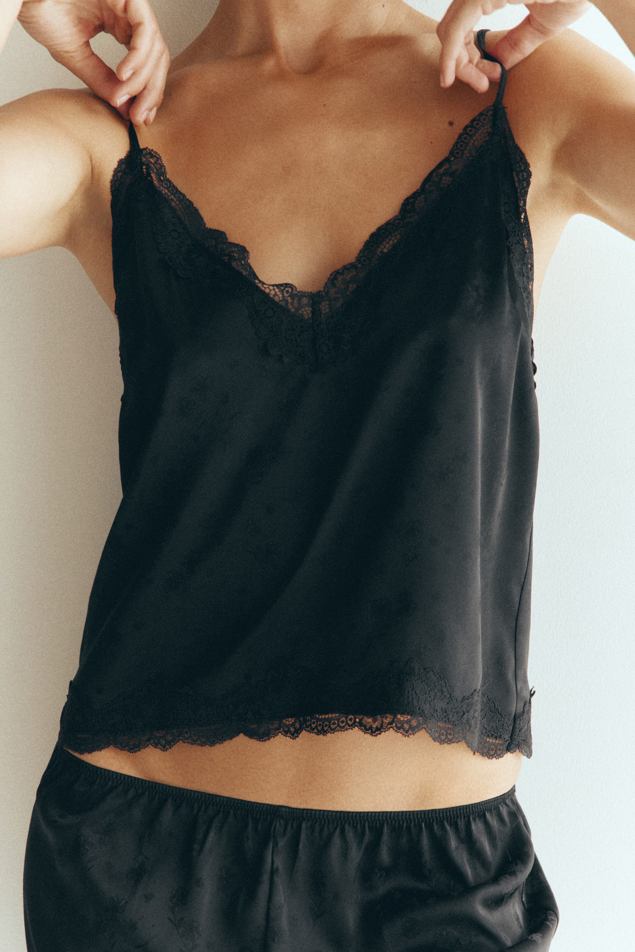 Lace-Trimmed Satin Pajamas