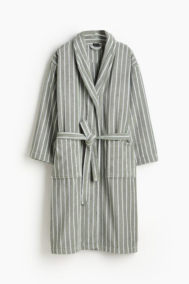 Cotton terry dressing gown - Sage green/Striped/Dusty blue/Striped/Light pink/Burgundy striped/White/Brown striped/Light grey/Blue striped - 1