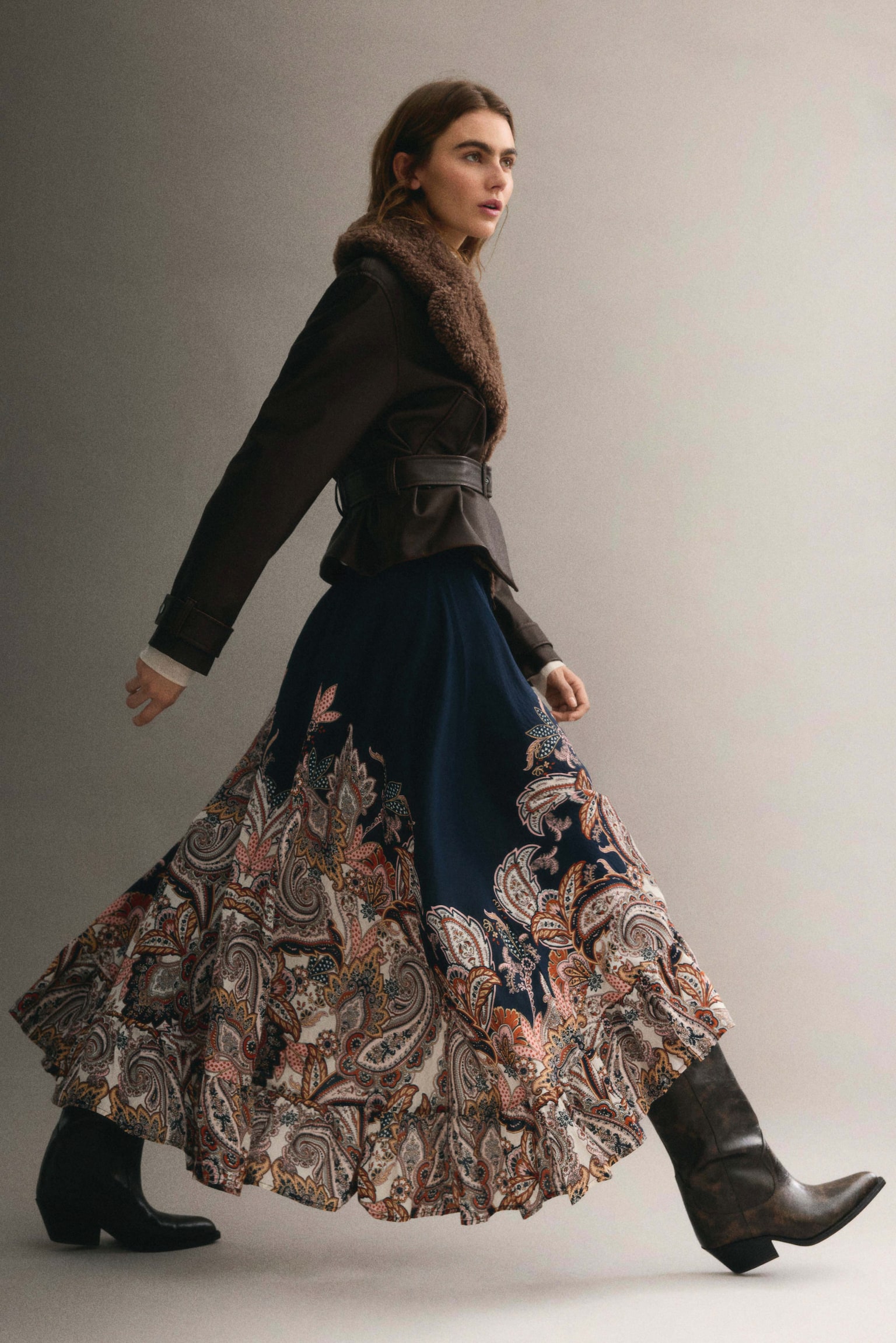 Frill-trimmed maxi skirt - Dark blue/Paisley pattern - 1