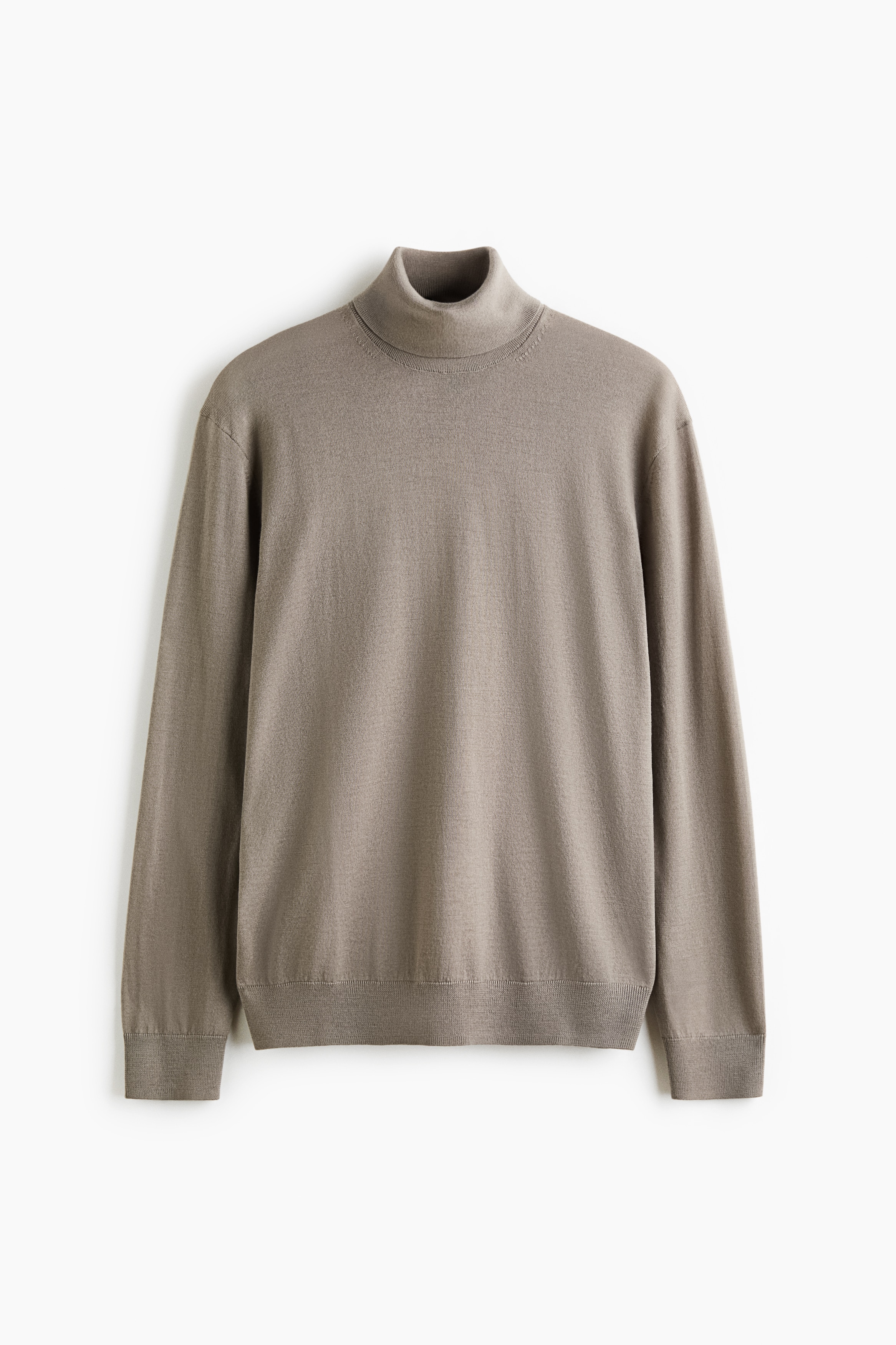 Regular-Fit Turtleneck Merino Wool Sweater - Light taupe/Dark brown/Black