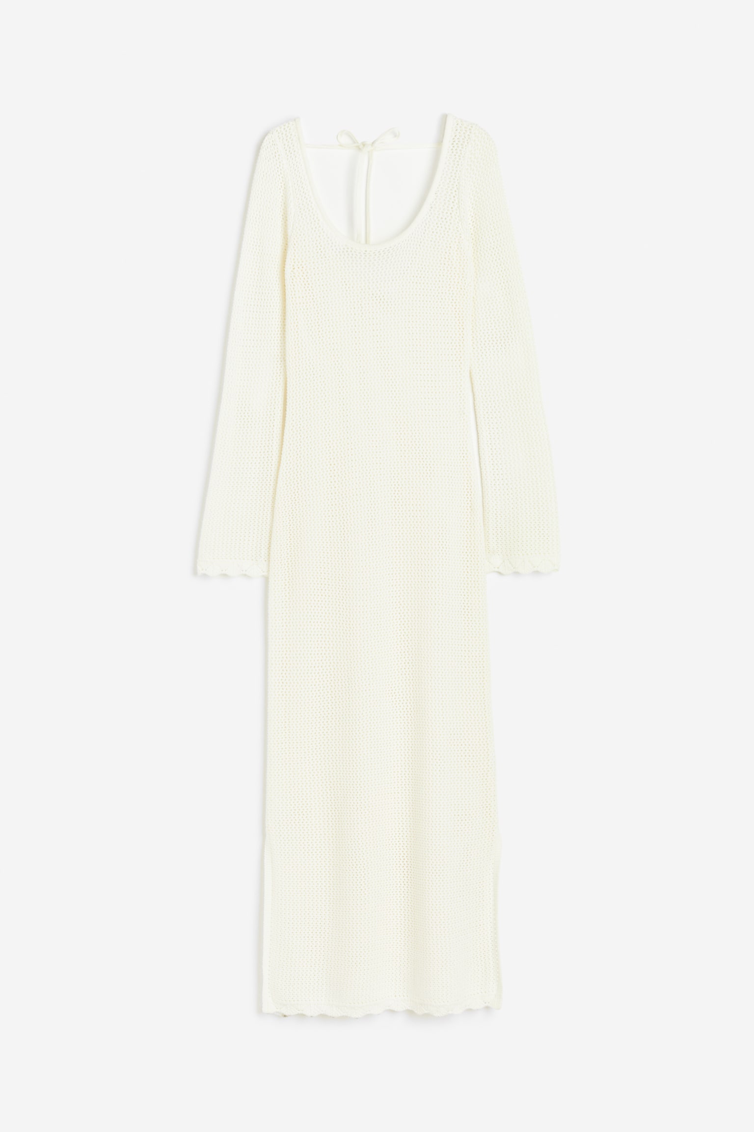 Šaty z dírkovaného úpletu s vázačkou - Krémová