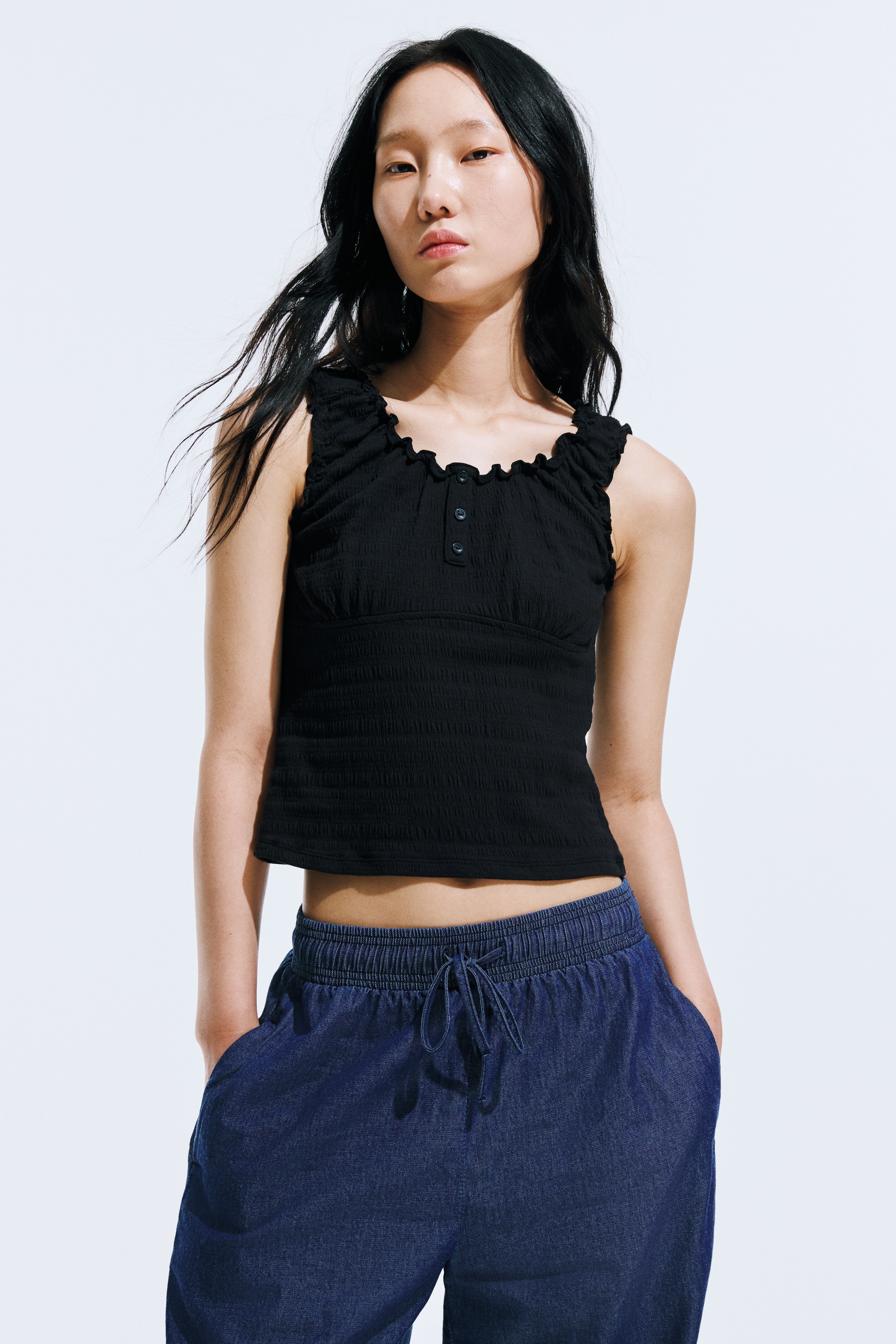 シャーリングタンクトップ - ブラック - レディース | H&M JP