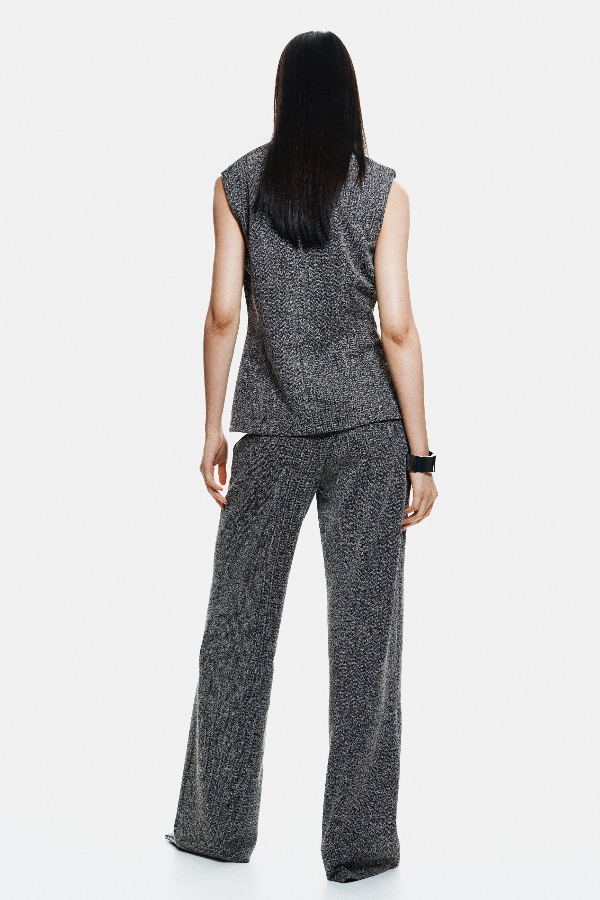 V-Neck Top - Dark gray/herringbone pattern - Ladies | H&M US