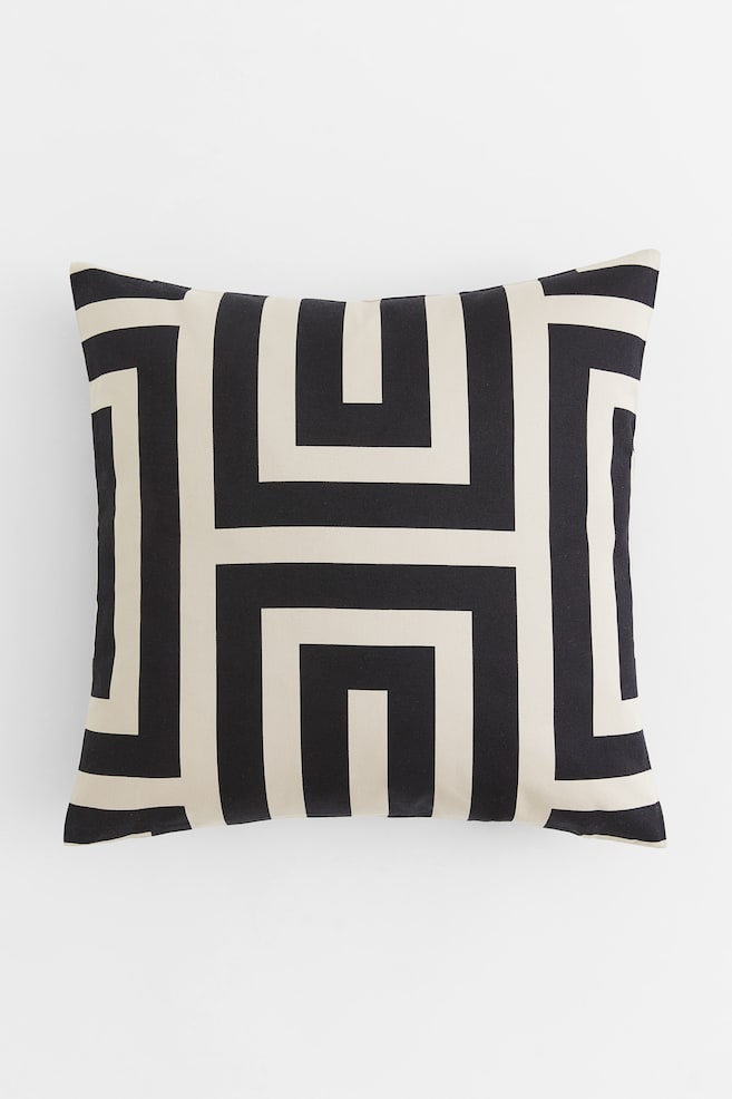Cotton satin cushion cover - Black/Patterned - 1