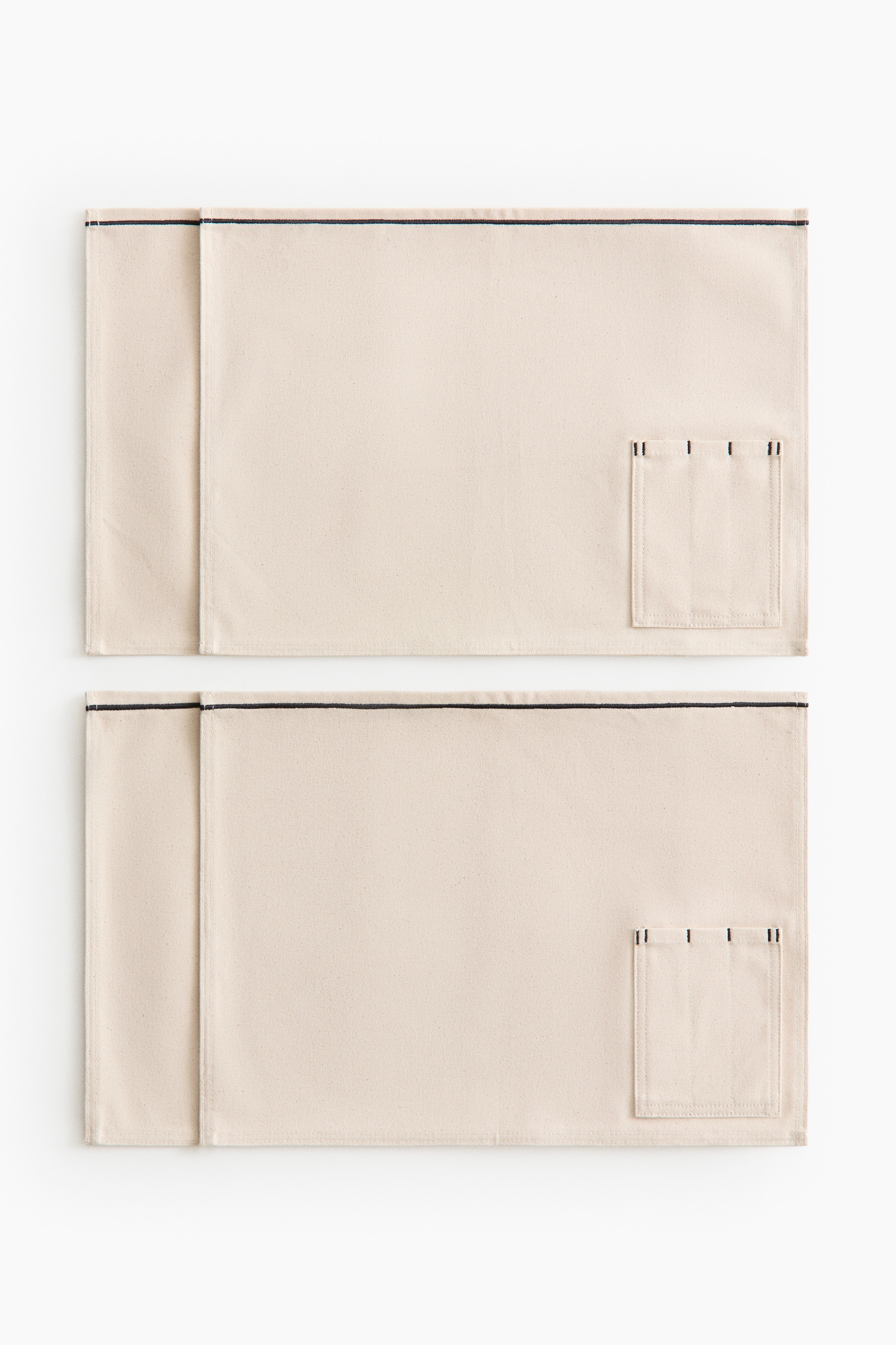 Tovagliette con tasca 4 pezzi - Beige chiaro/nero/Beige chiaro/blu/Beige chiaro/arancione