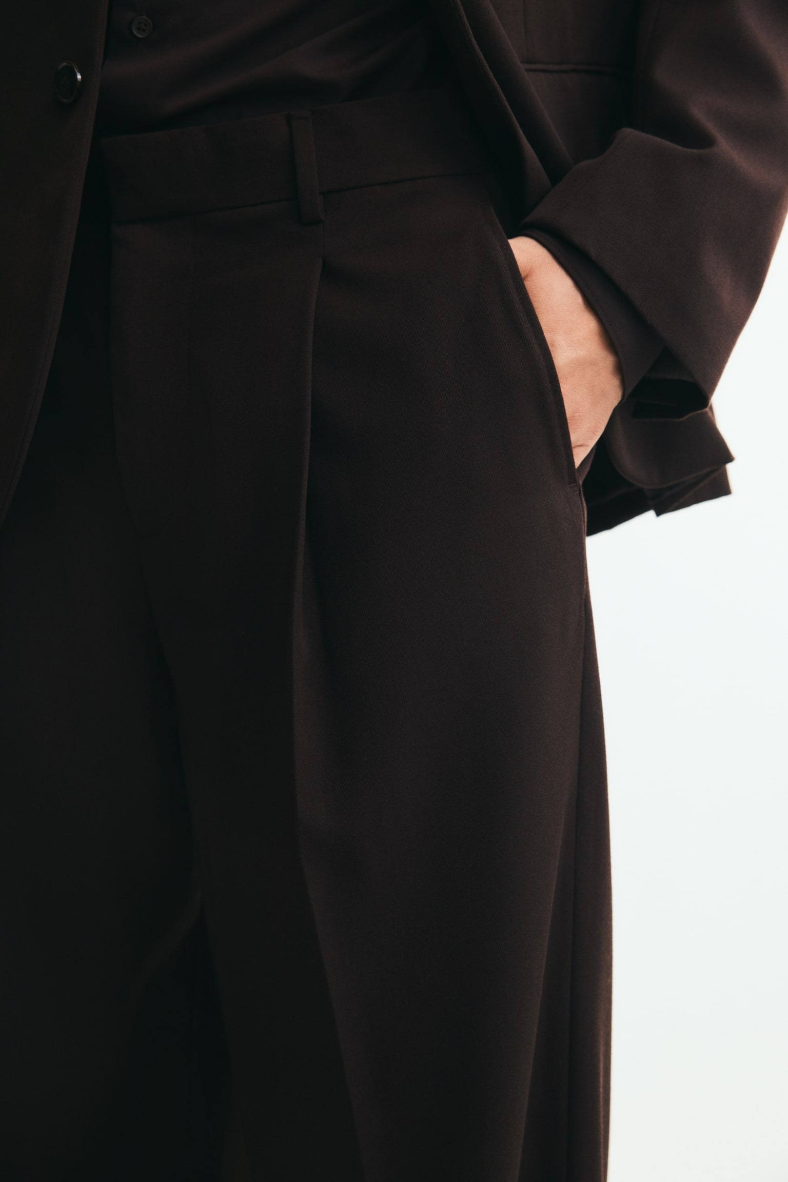 Мужские брюки H&M Loose-Fit Wool-Blend Suit, цвет: Тёмный коричневый — фото 3
