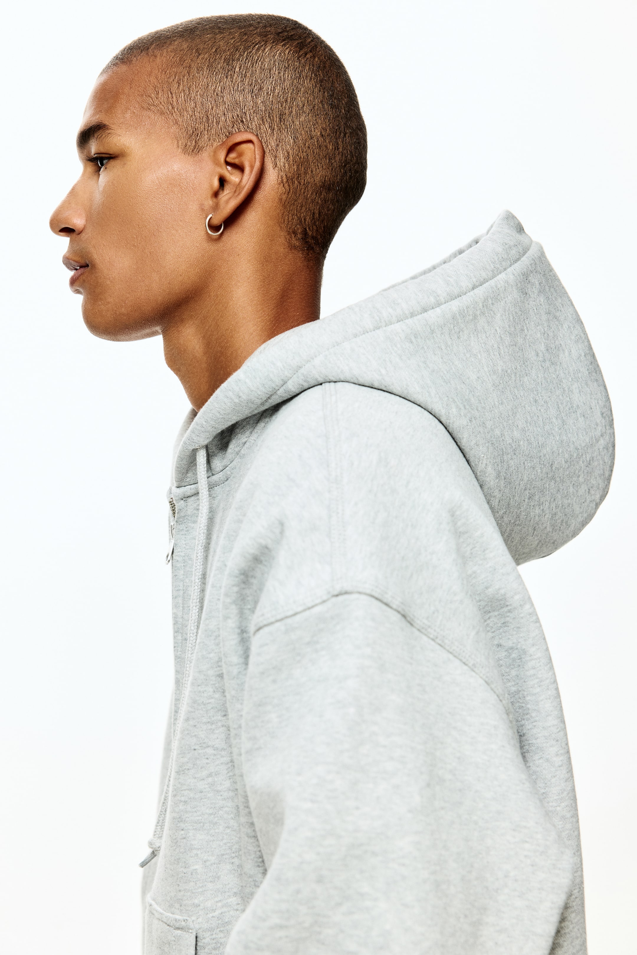 Xem ảnh lớn hơn: Áo hoodie kéo khoá Oversized Fit - Light grey marl - Men | H&M VN 3