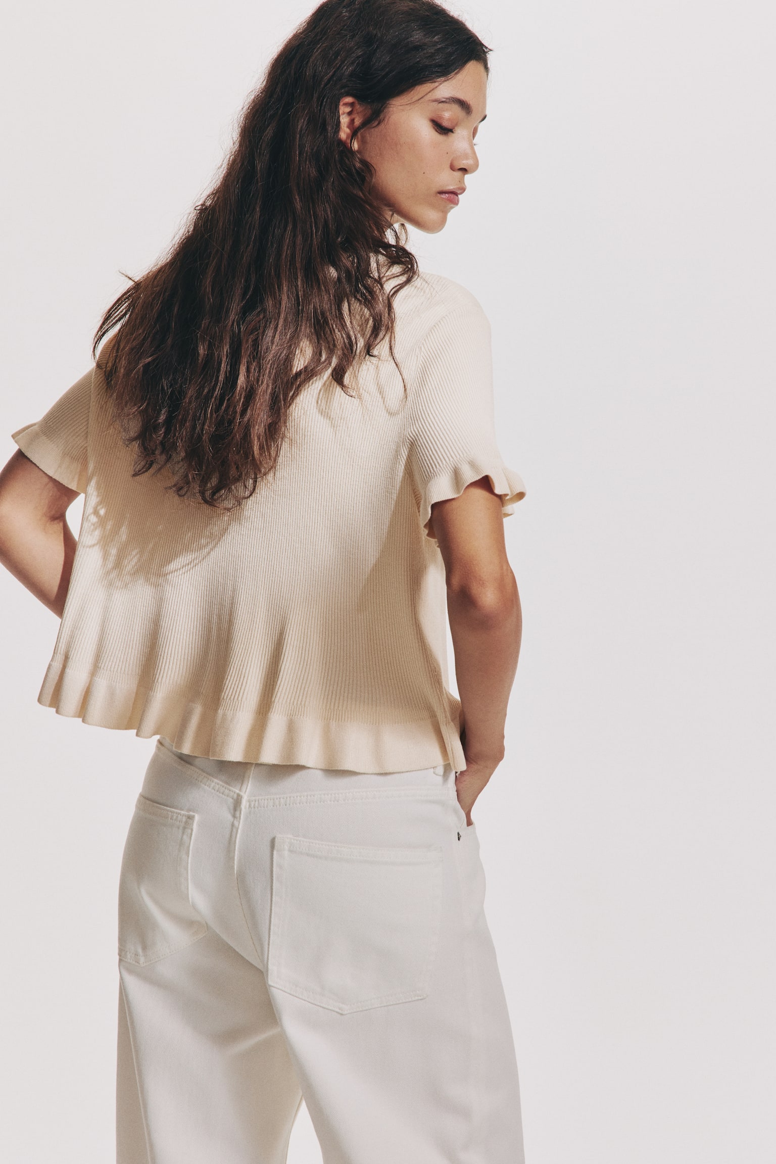 Frill-trimmed cardigan - Màu be nhạt - 4