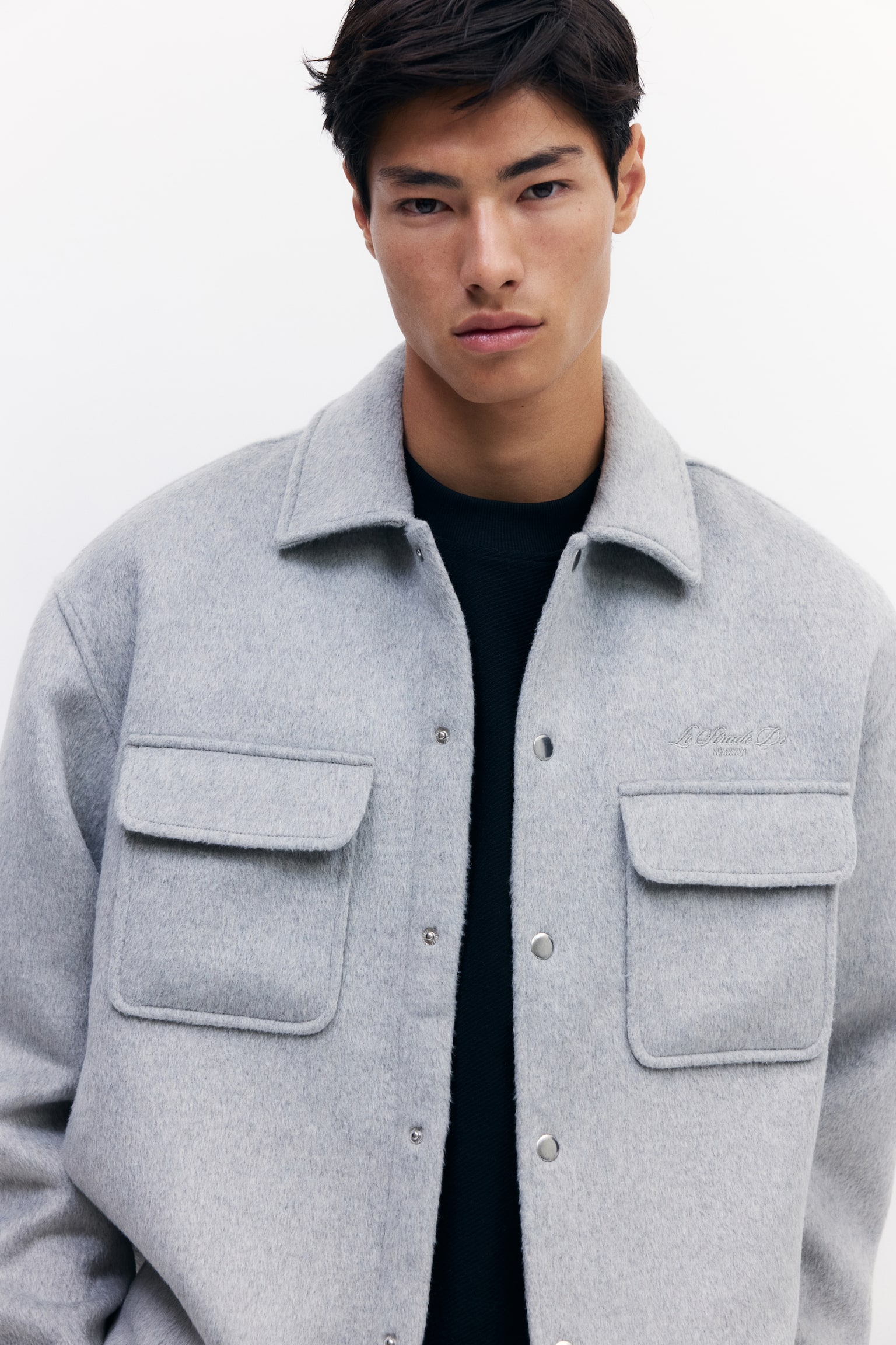 Wool-blend overshirt - Light grey/Black - 6