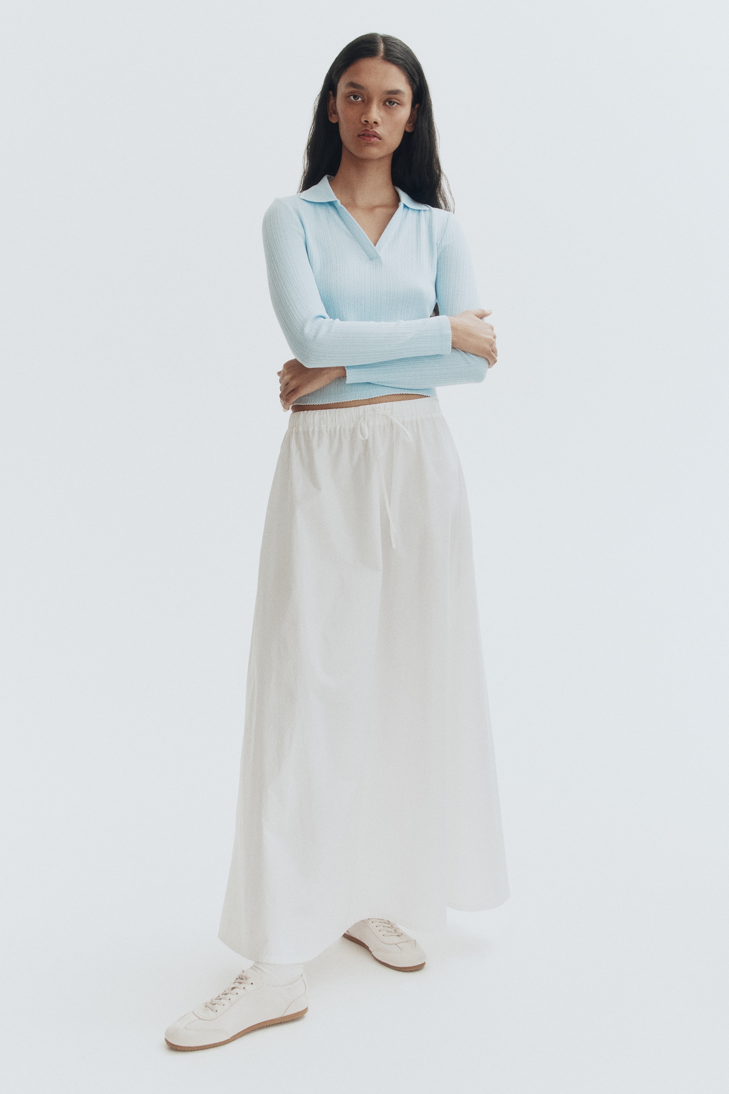 Collared rib-knit top