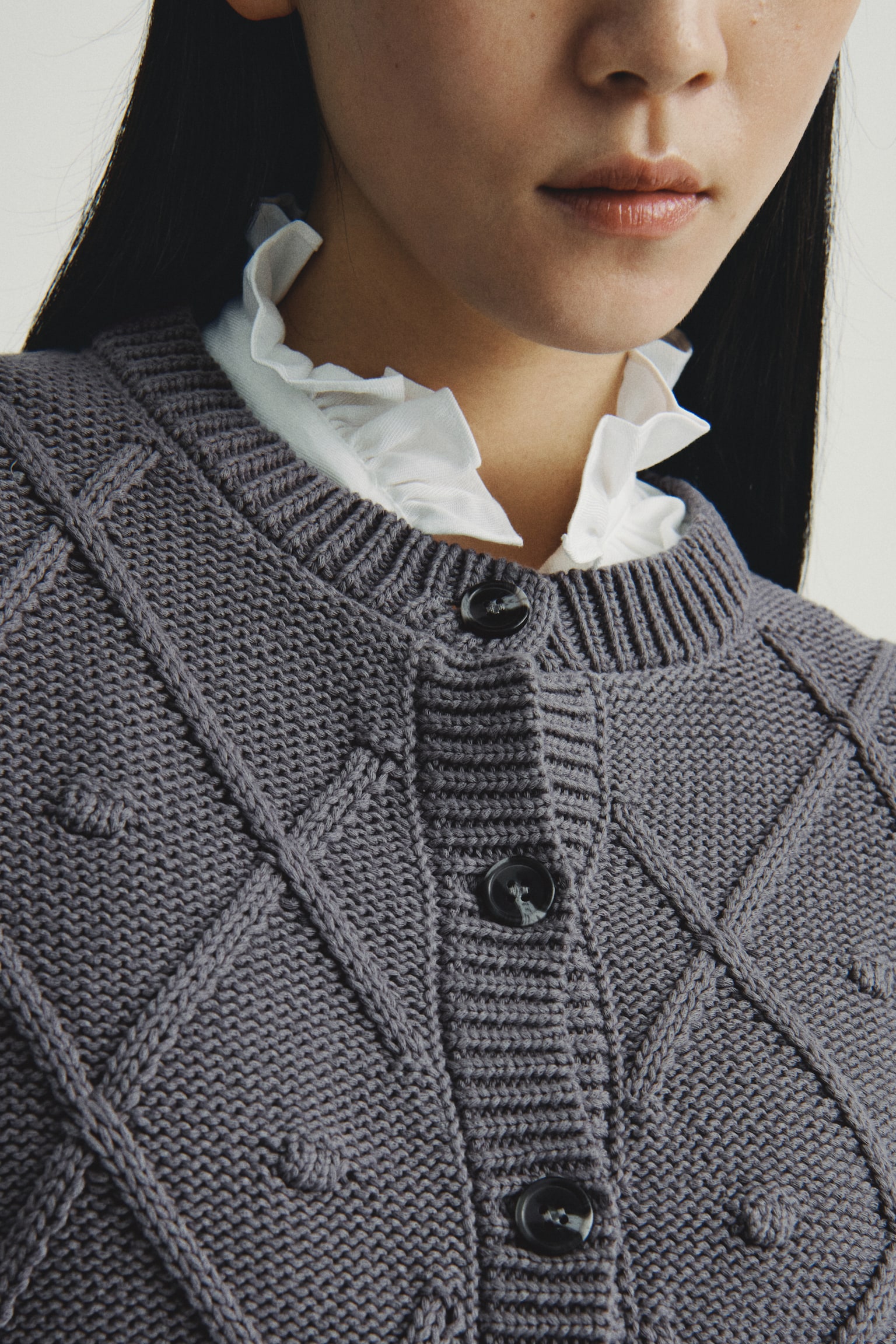 케이블 니트 가디건 - 그레이 - 7