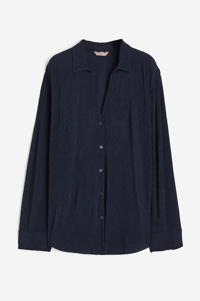Crinkled loungewear shirt - Navy blue - 1