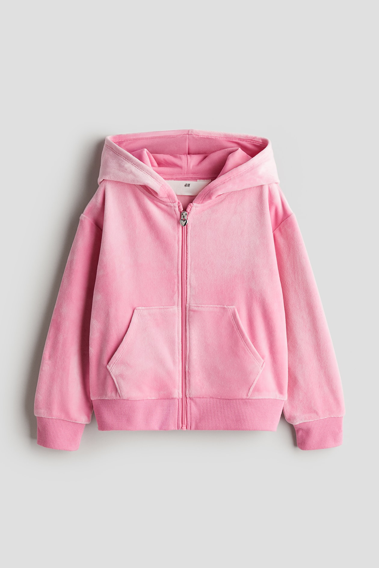 Velour zip-through hoodie Pink Kids H&M GB