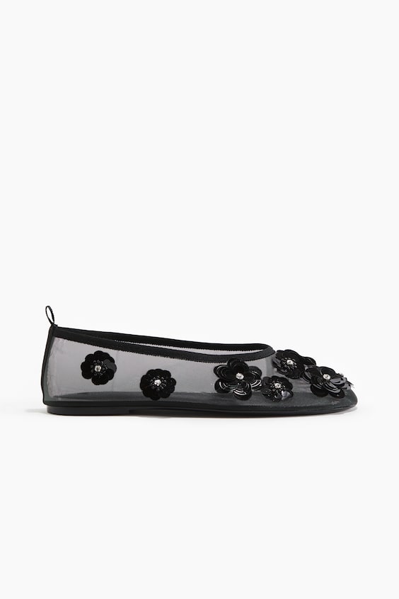 Женские балетки H&M Appliquéd Mesh Ballet Flats