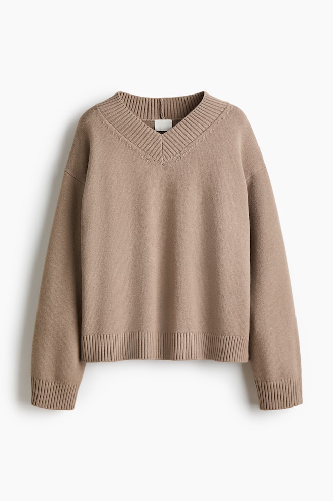 V-Neck Sweater - Taupe/Dark green/Light yellow - 1