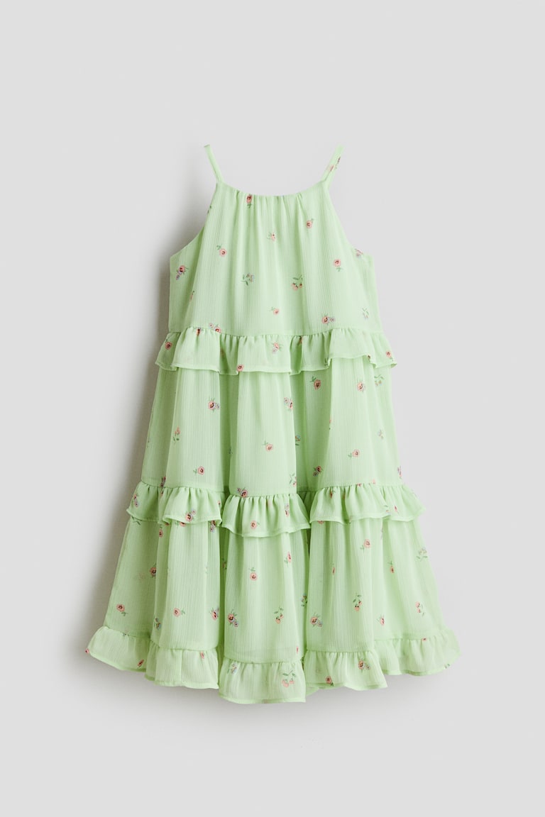Green/floral Ruffle-Trimmed Strappy Dress for kids | H&M US