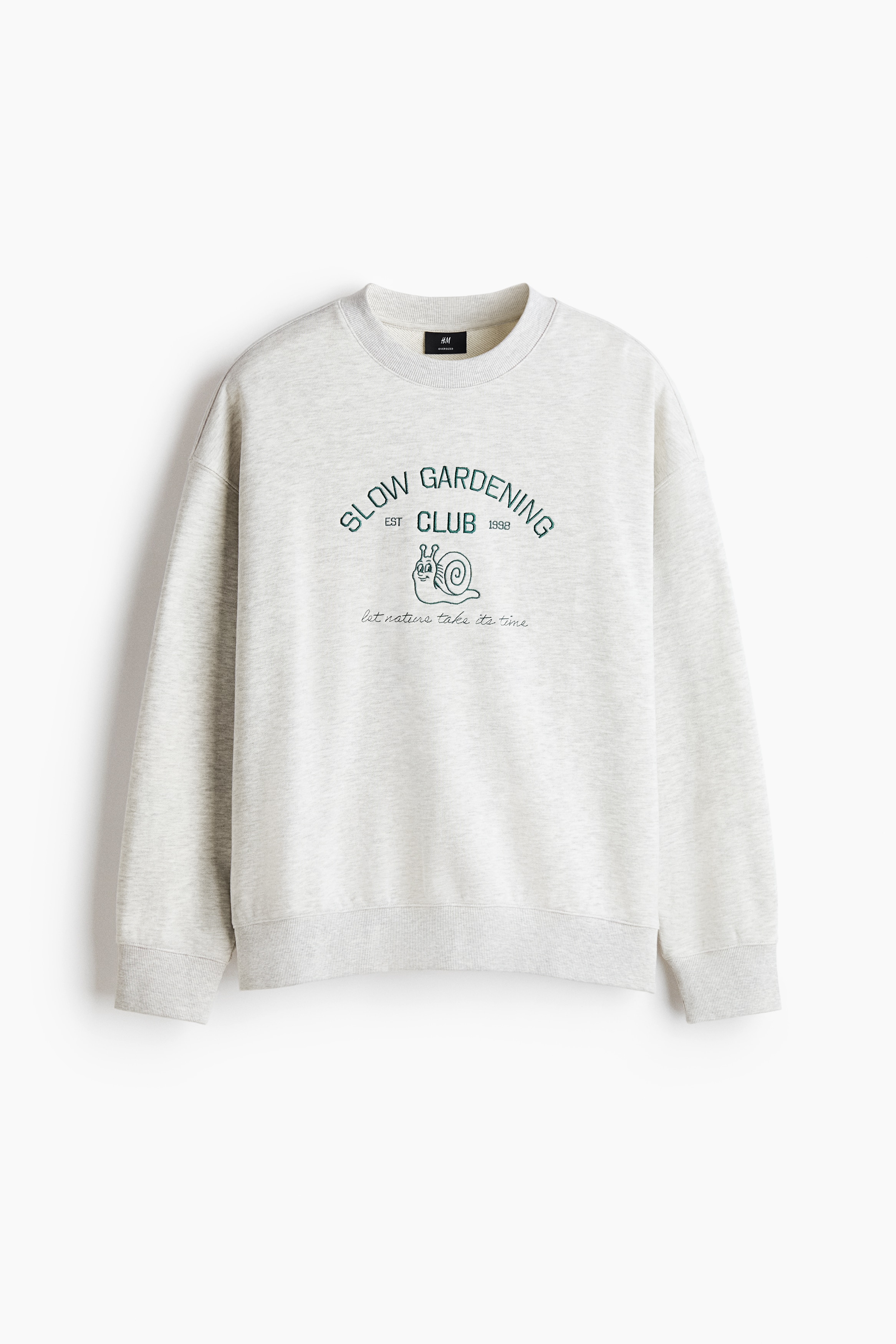 Áo nỉ in hình Oversized Fit - Xám nhạt đốm/Slow Gardening