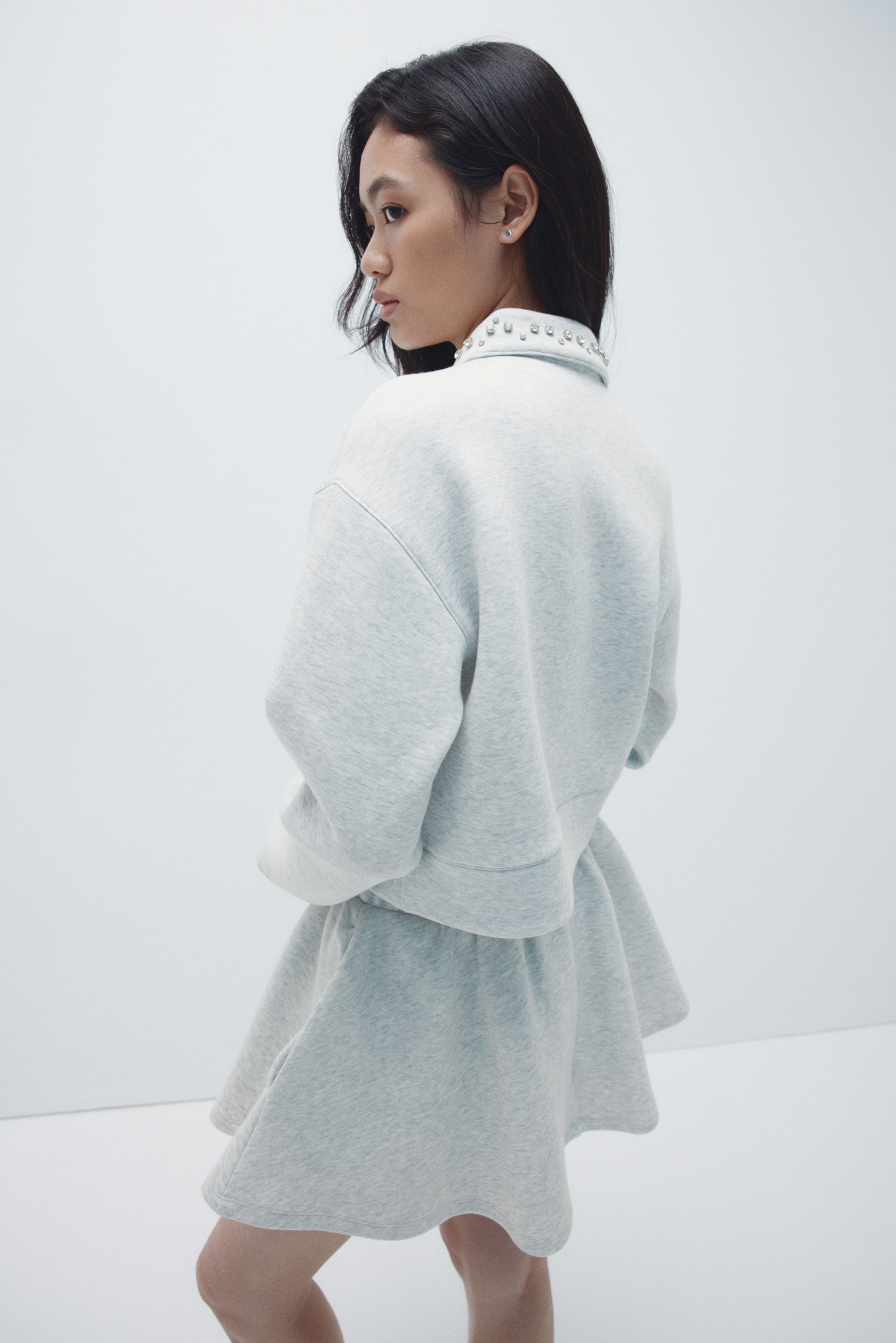 이미지 확대 보기: Embellished scuba rugby shirt - 라이트 그레이 멜란지 - 여성 | H&M KR 5