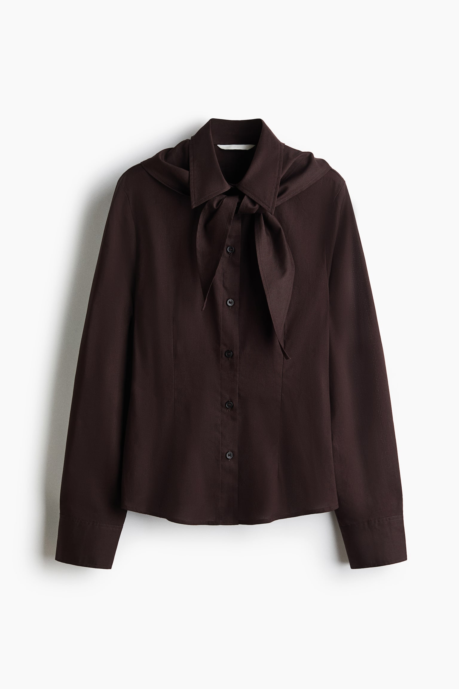 Scarf-Detail Cotton Shirt - Dark brown/Dark purple/checked/White/black striped - 1