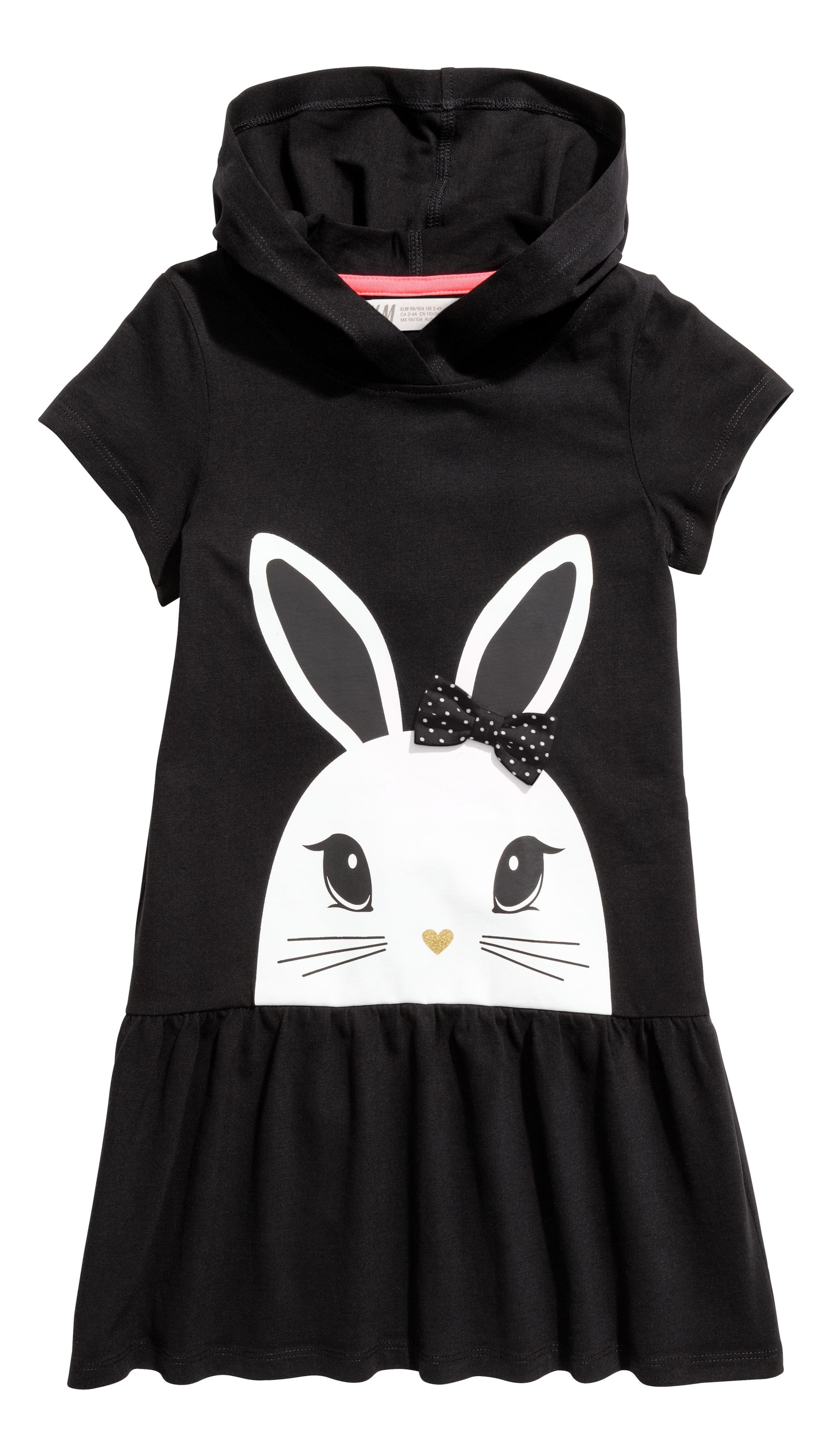View larger image: Jersey dress with a hood - Black/Rabbit - Kids | H&M GB 1